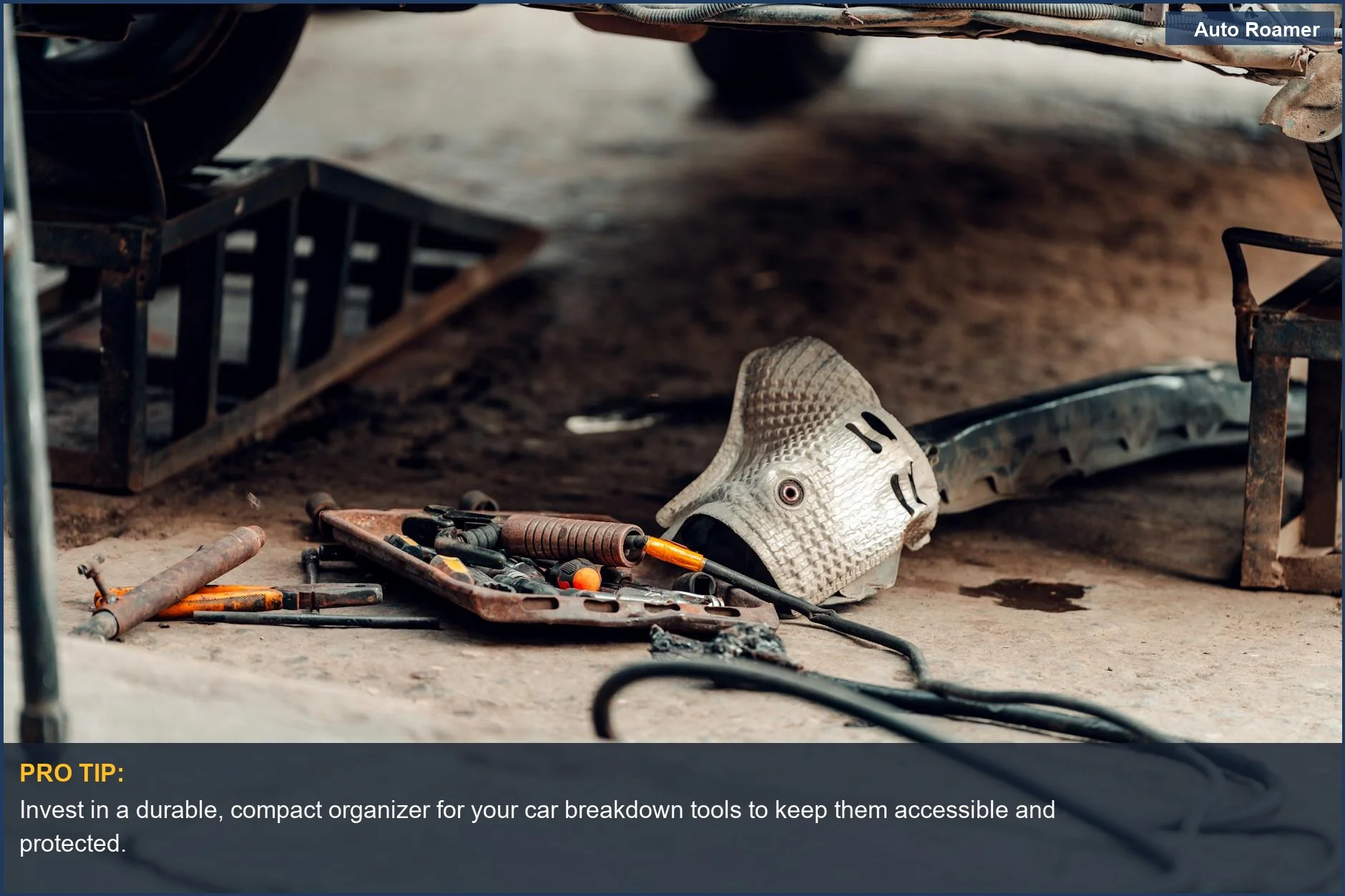 Neatly organized automotive tools, ideal for building a comprehensive emergency car tools set.