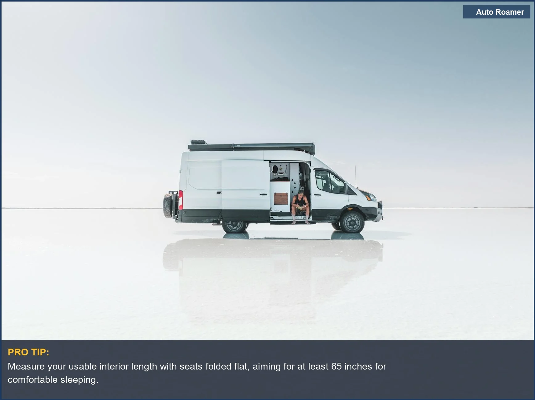 Measuring interior space for car camping conversion potential in a van.