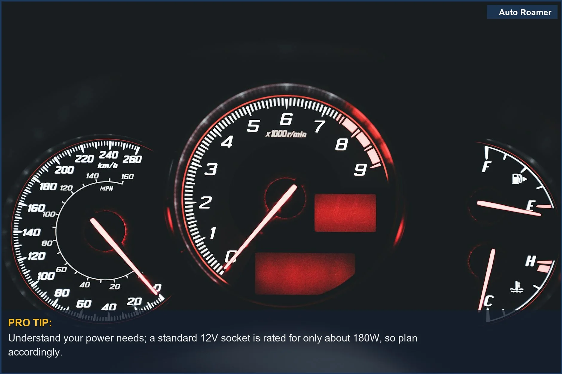 Close-up of a modern car dashboard with illuminated gauges and speedometer.