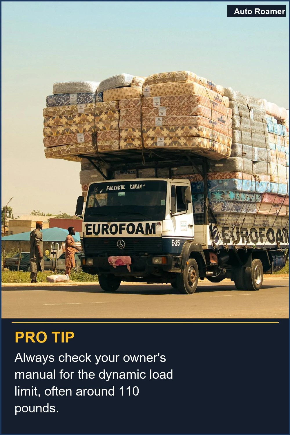 Always check your owner's manual for the dynamic load limit, often around 110 pounds.