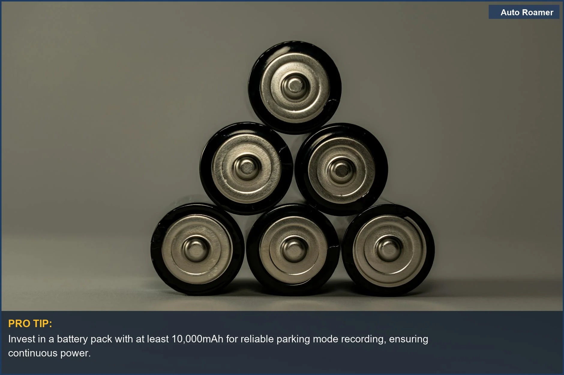 Metallic AA batteries stacked in a pyramid, symbolizing power storage for dash cam external battery solutions.