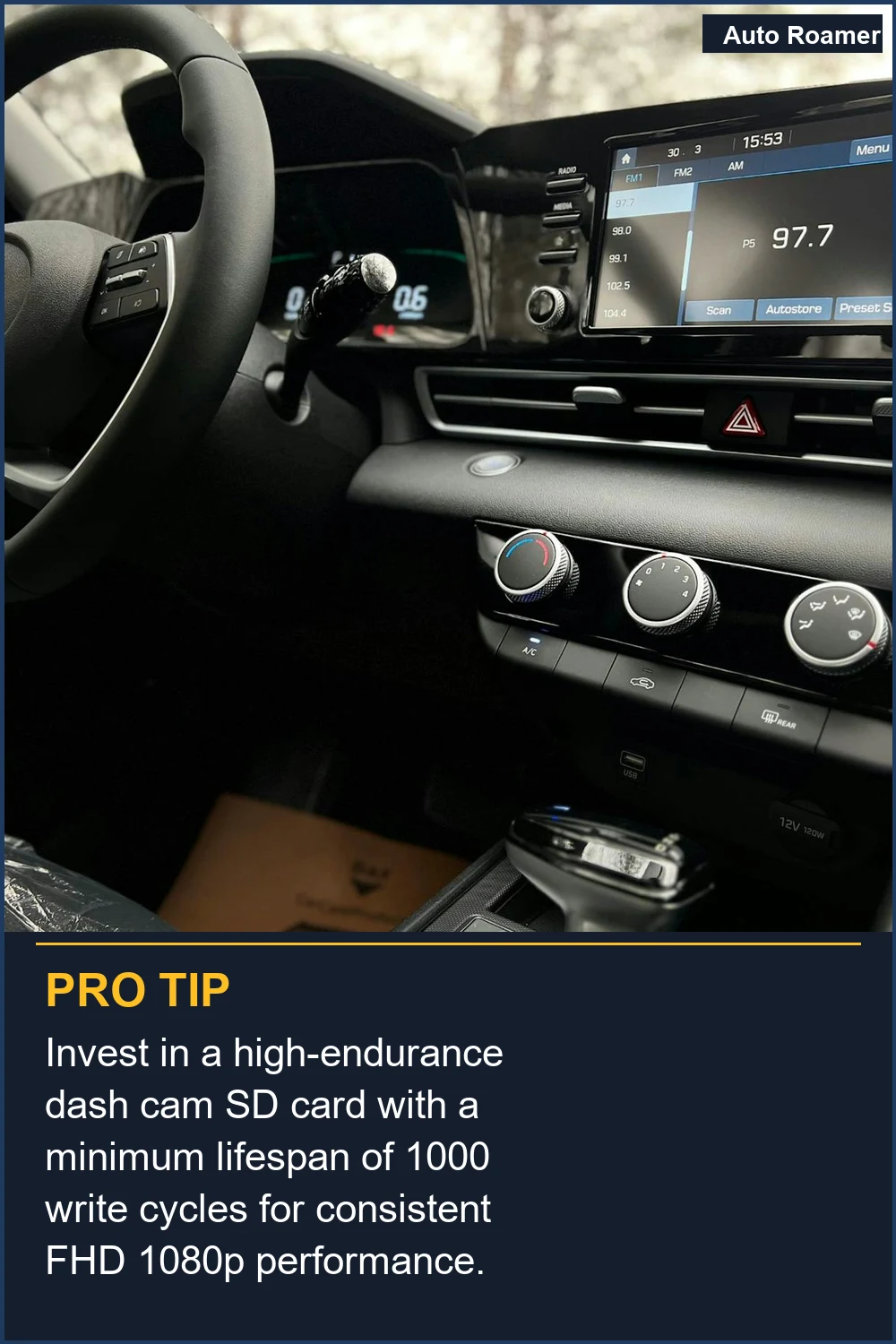 Invest in a high-endurance dash cam SD card with a minimum lifespan of 1000 write cycles for consistent FHD 1080p performance.