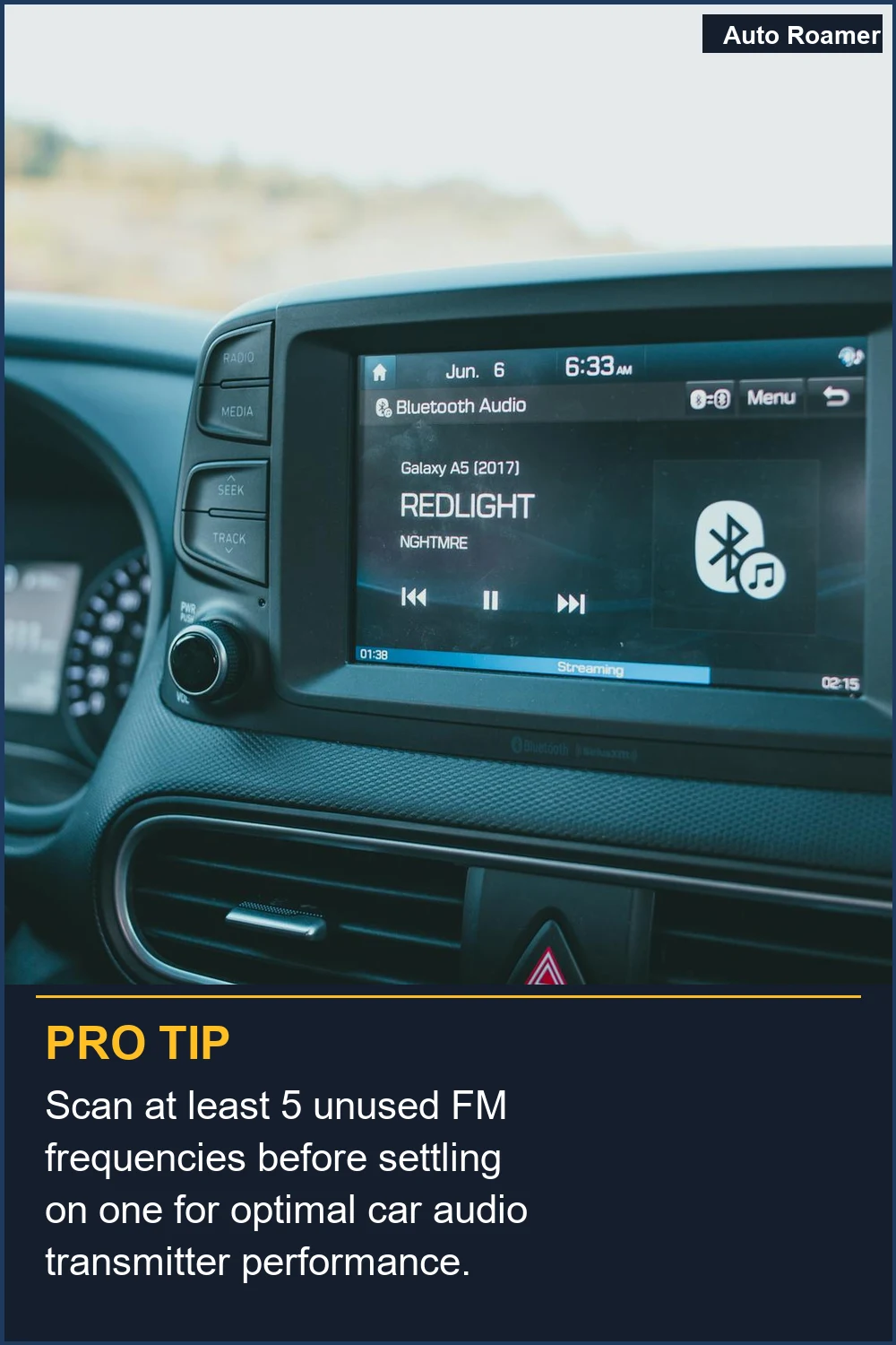 Scan at least 5 unused FM frequencies before settling on one for optimal car audio transmitter performance.