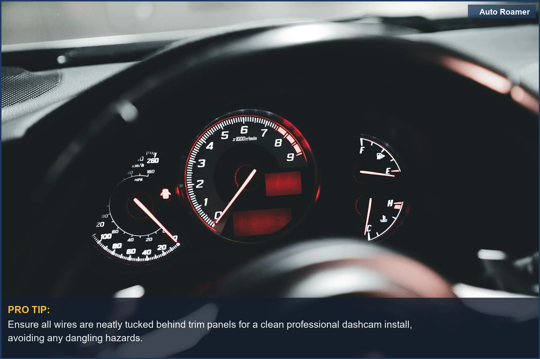 Illuminated 2026 Ford Explorer dashboard gauges and speedometer, key for professional dashcam install.