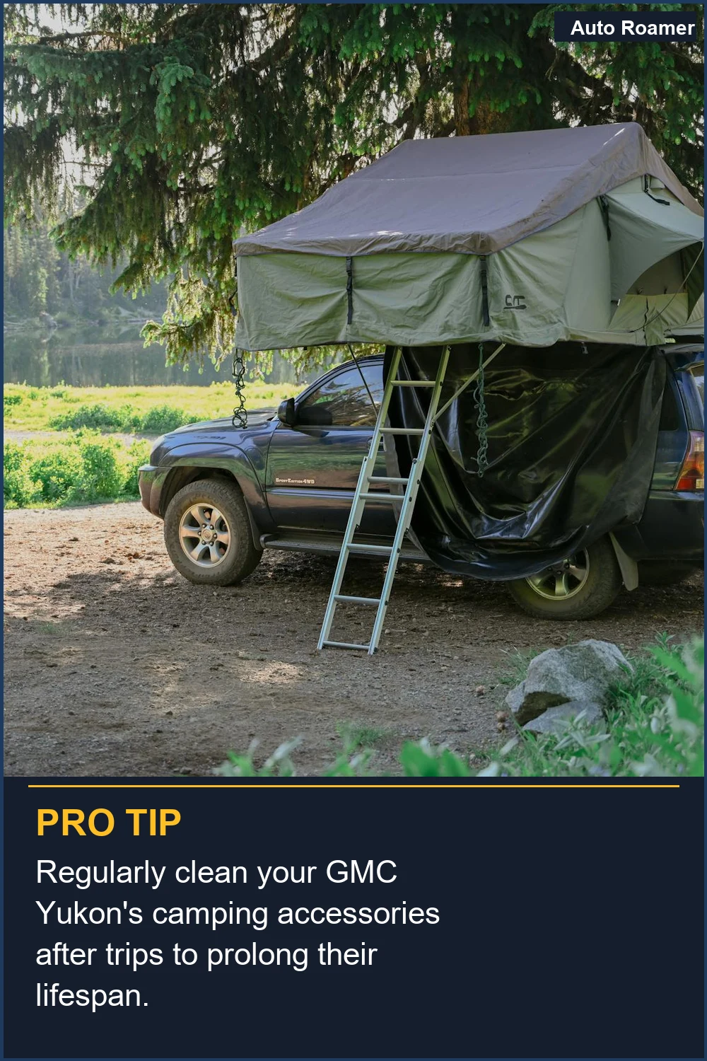 Regularly clean your GMC Yukon's camping accessories after trips to prolong their lifespan.