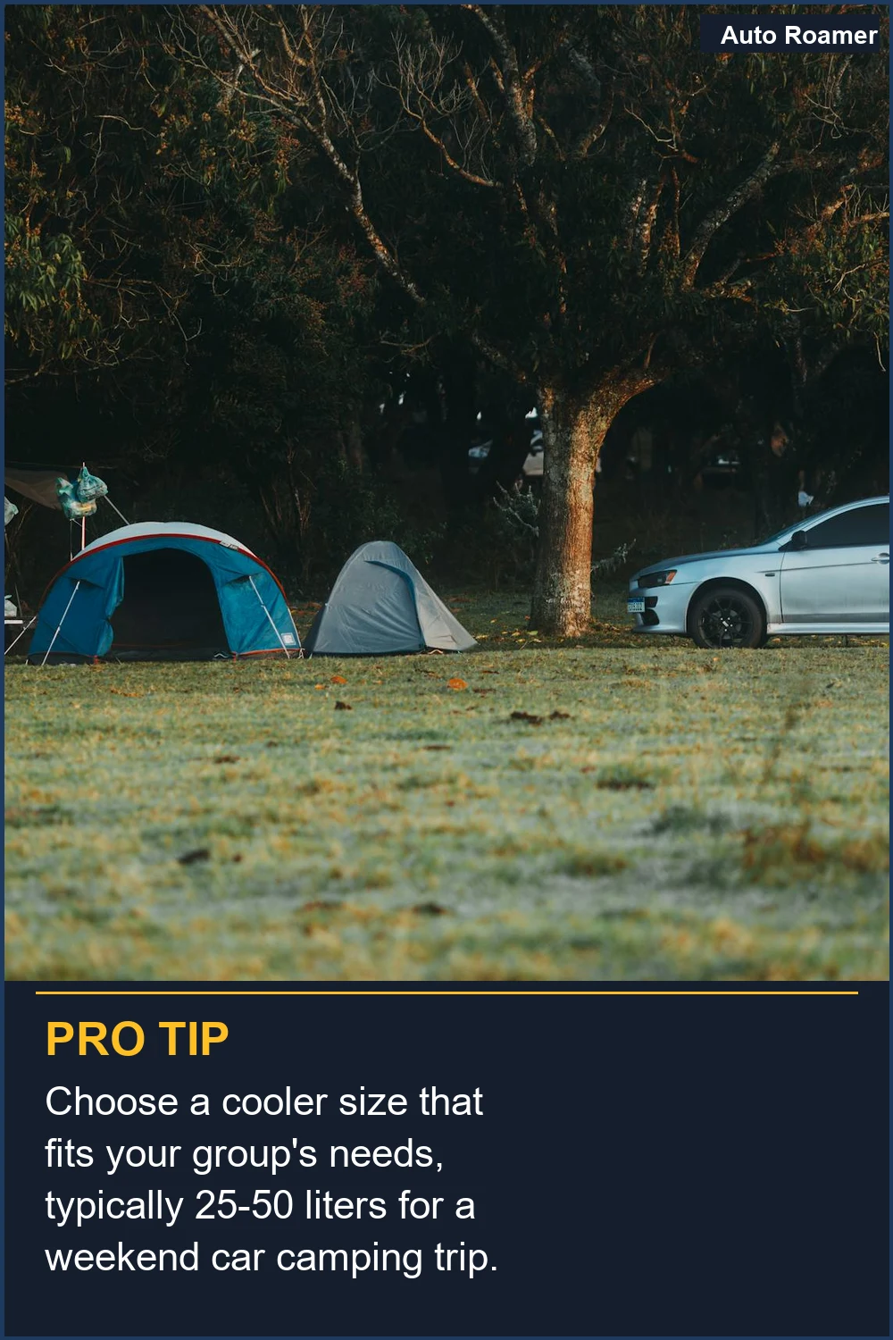 Elige un tamaño de nevera que se ajuste a las necesidades de tu grupo, típicamente de 25 a 50 litros para un viaje de fin de semana de acampada en coche.