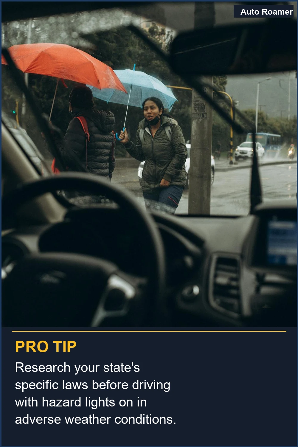 Research your state's specific laws before driving with hazard lights on in adverse weather conditions.