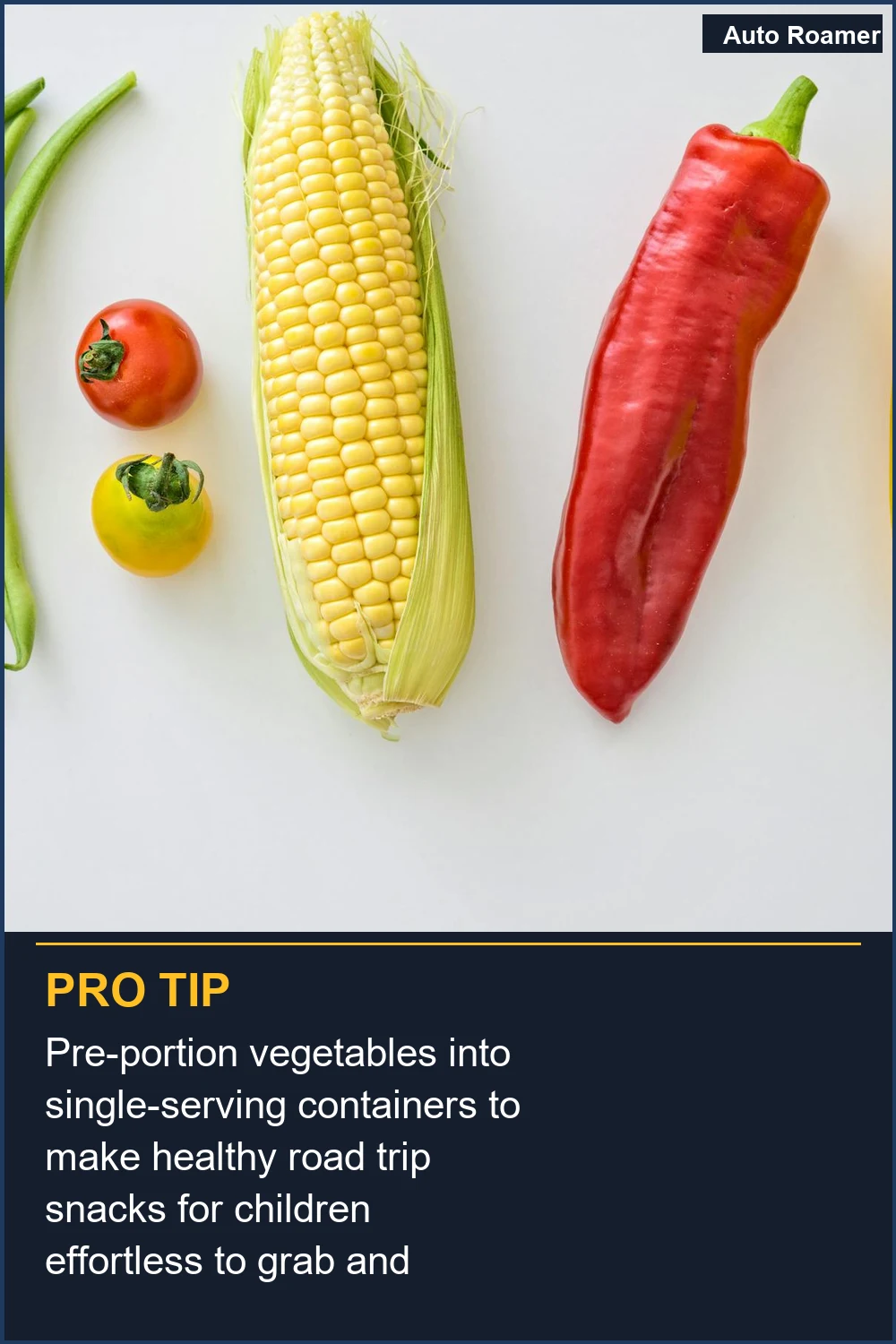 Pre-portion vegetables into single-serving containers to make healthy road trip snacks for children effortless to grab and enjoy.