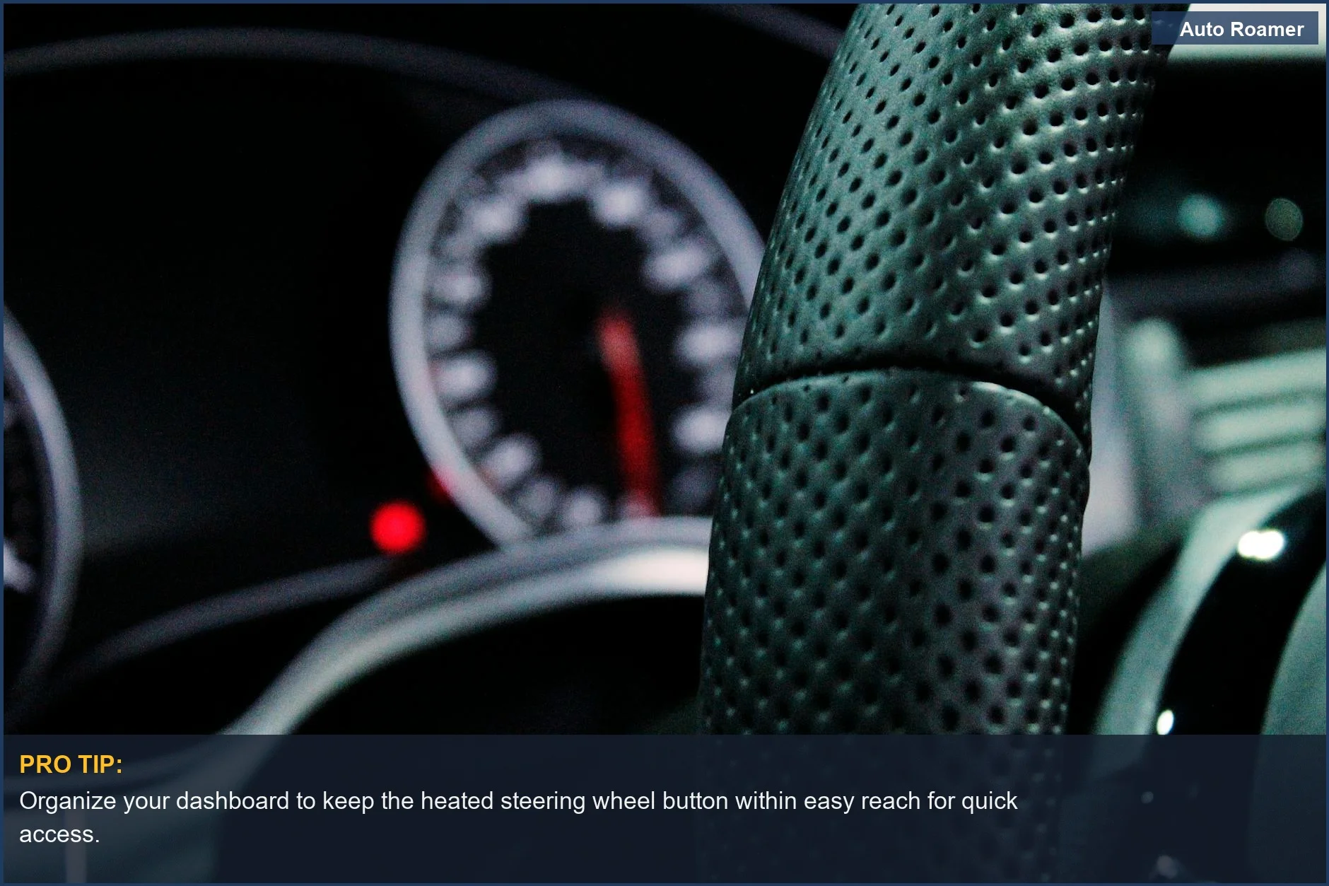 Modern steering wheel and dashboard showcasing technology with a heated steering wheel button visible.