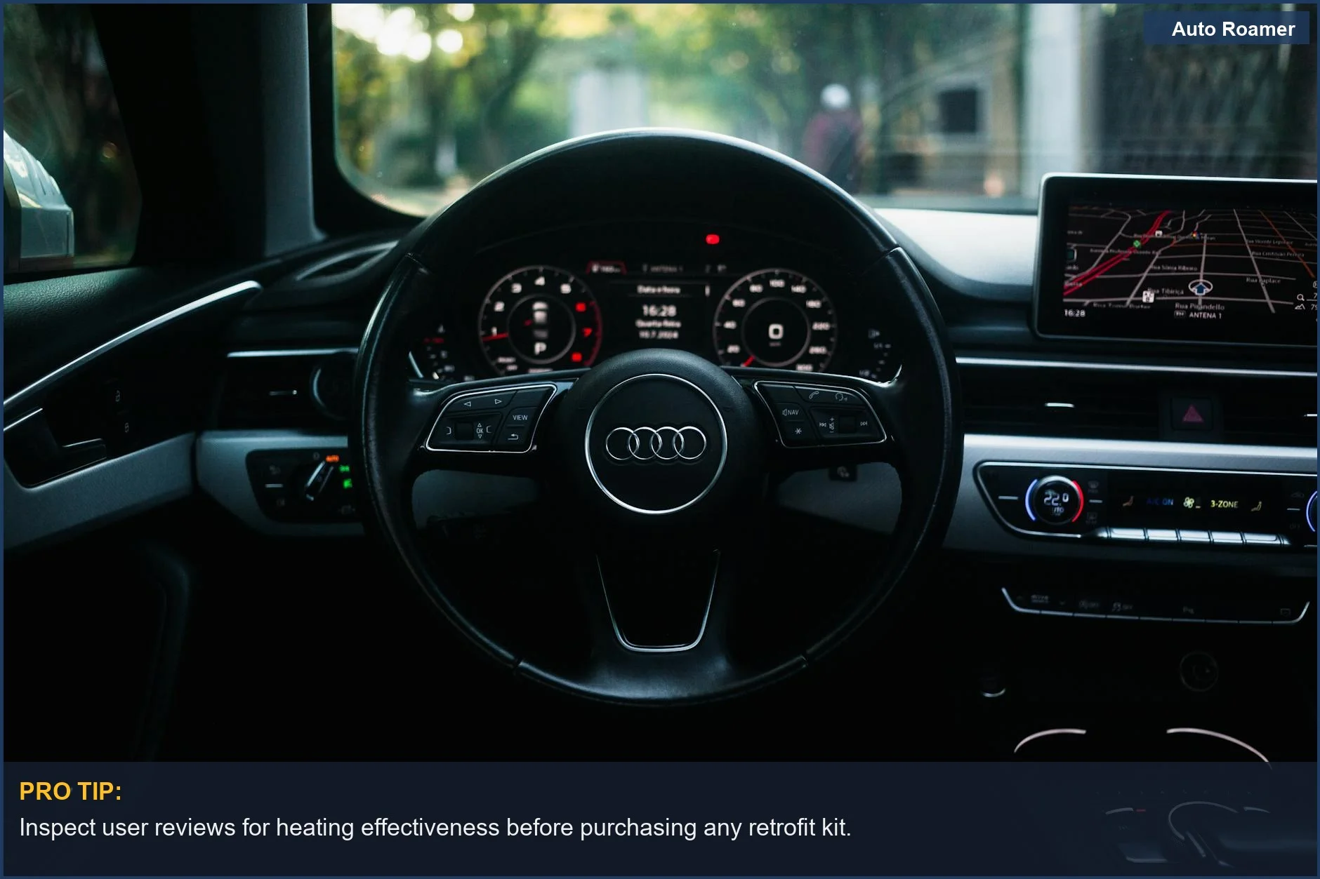 Luxurious car dashboard displaying advanced technology and heated steering wheel design.
