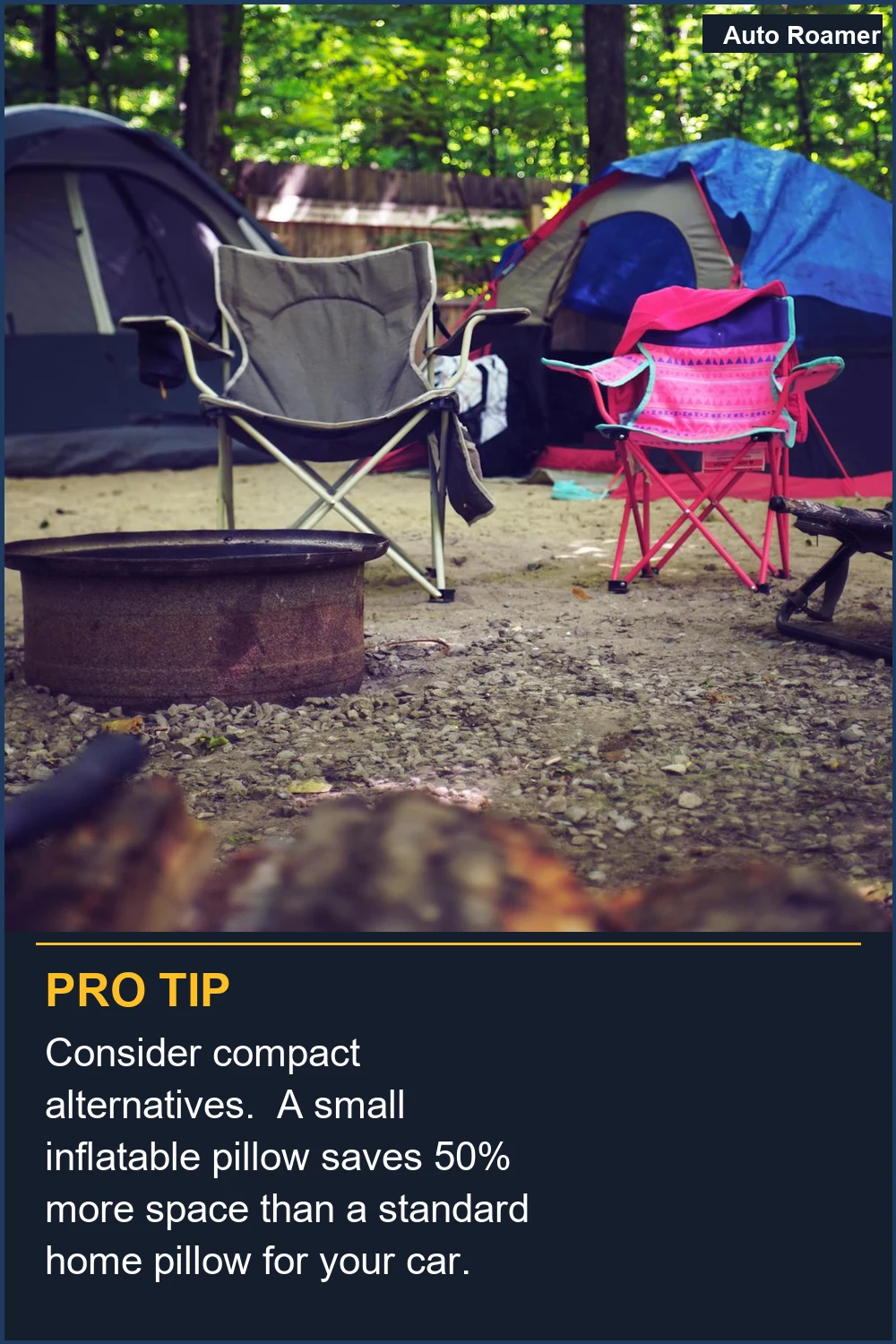 Consider compact alternatives.  A small inflatable pillow saves 50% more space than a standard home pillow for your car.