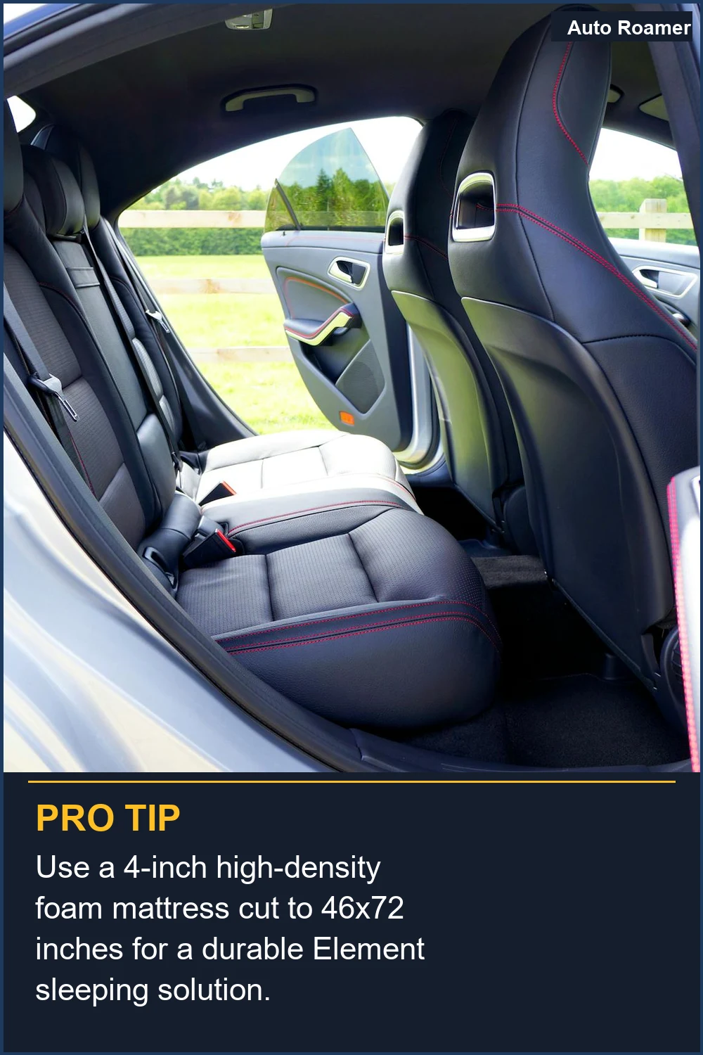 Use a 4-inch high-density foam mattress cut to 46x72 inches for a durable Element sleeping solution.