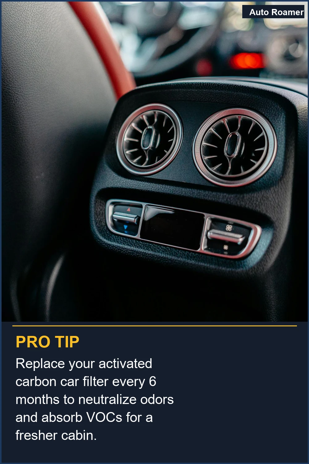 Replace your activated carbon car filter every 6 months to neutralize odors and absorb VOCs for a fresher cabin.