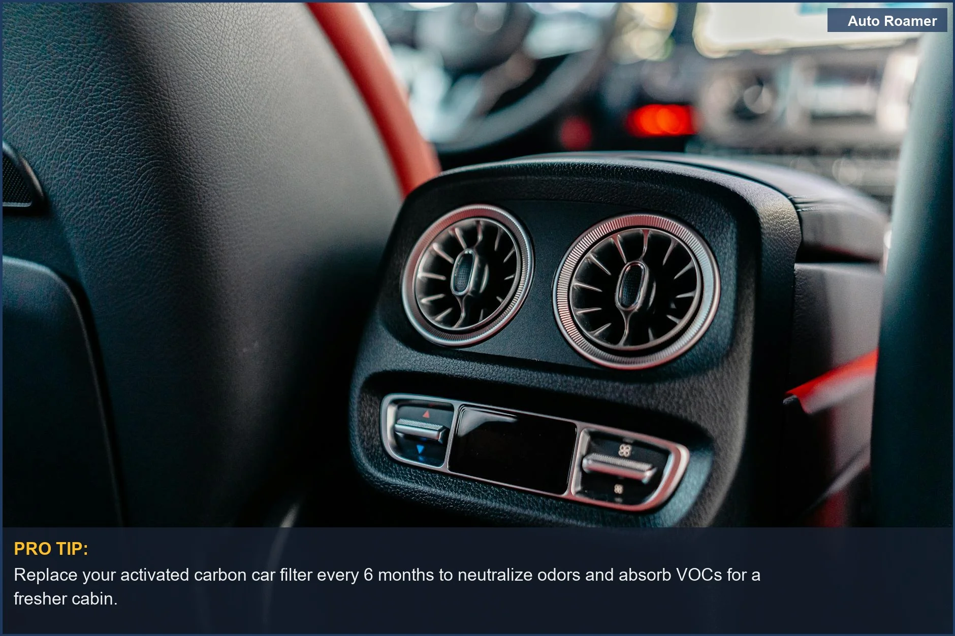 Detailed view of luxury car air conditioning vents and controls, emphasizing the importance of an activated carbon car filter.
