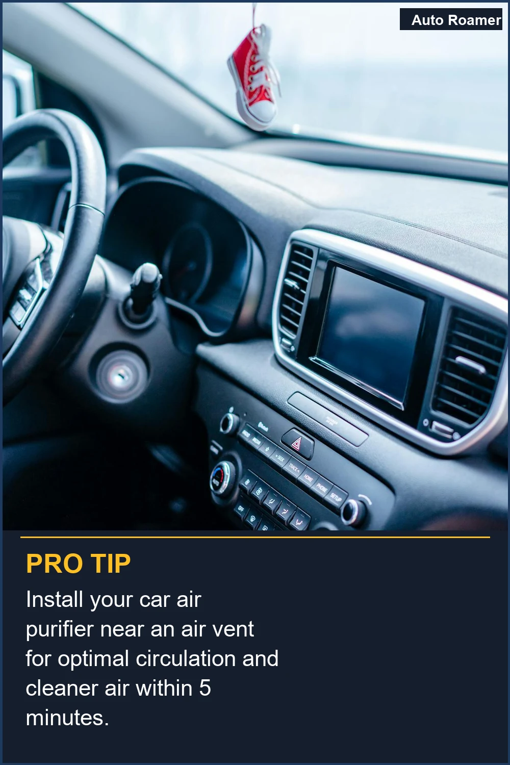 Install your car air purifier near an air vent for optimal circulation and cleaner air within 5 minutes.