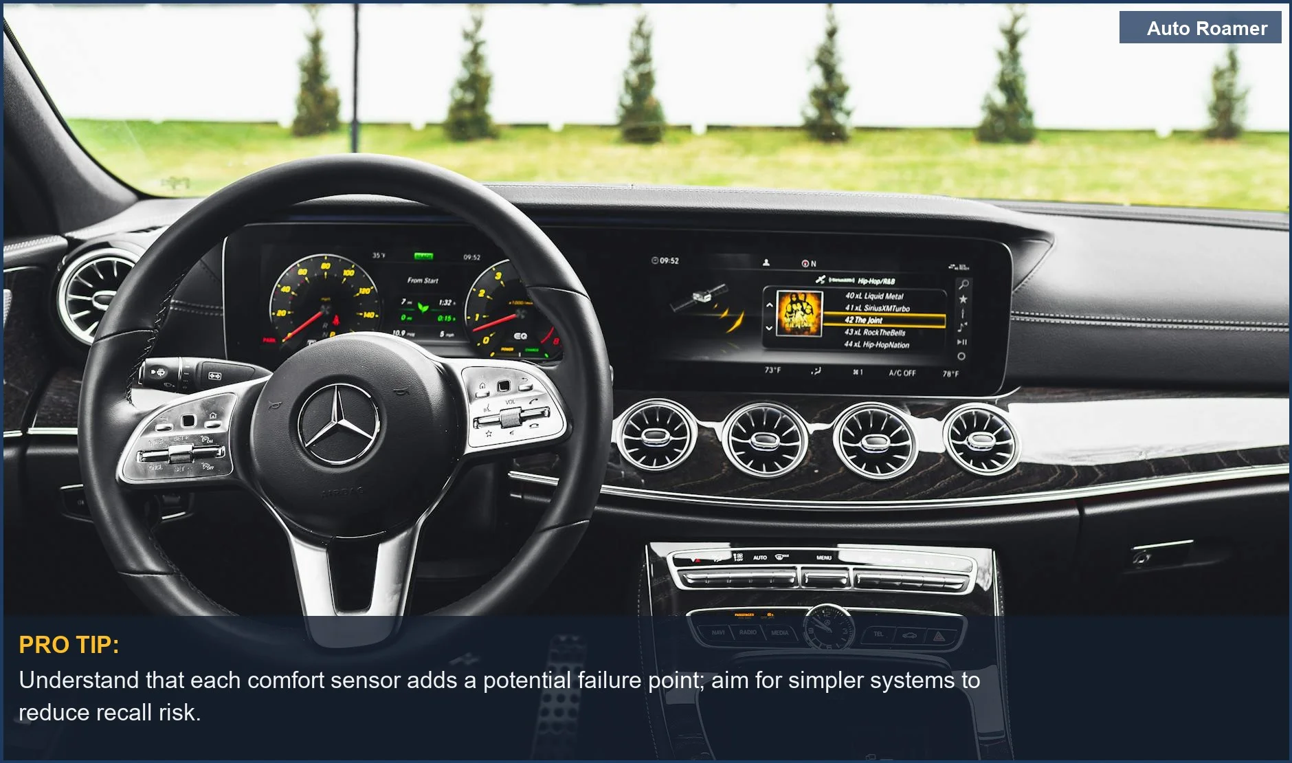 Luxurious Mercedes-Benz interior with advanced comfort features, highlighting complex systems that can cause vehicle recalls.