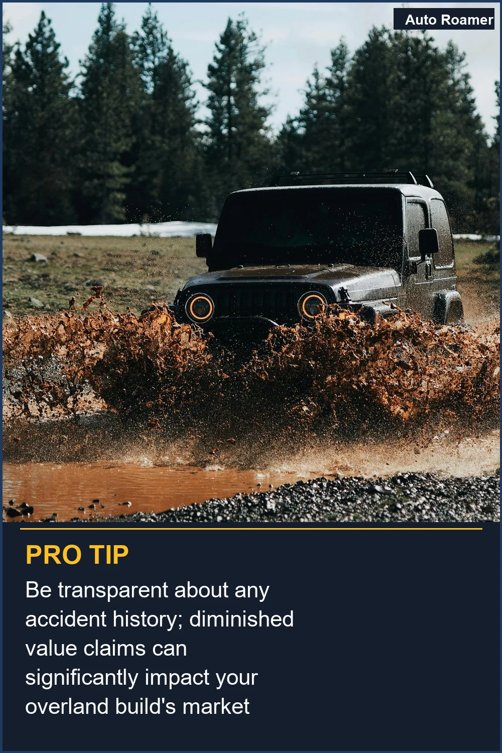Be transparent about any accident history; diminished value claims can significantly impact your overland build's market price.