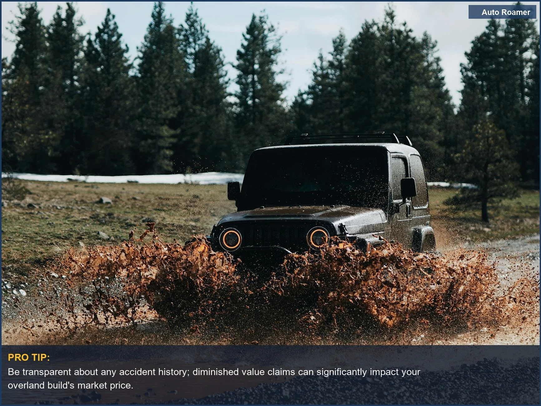 All-terrain vehicle driving on a dirty road, showing car depreciation's effect on overland builds.