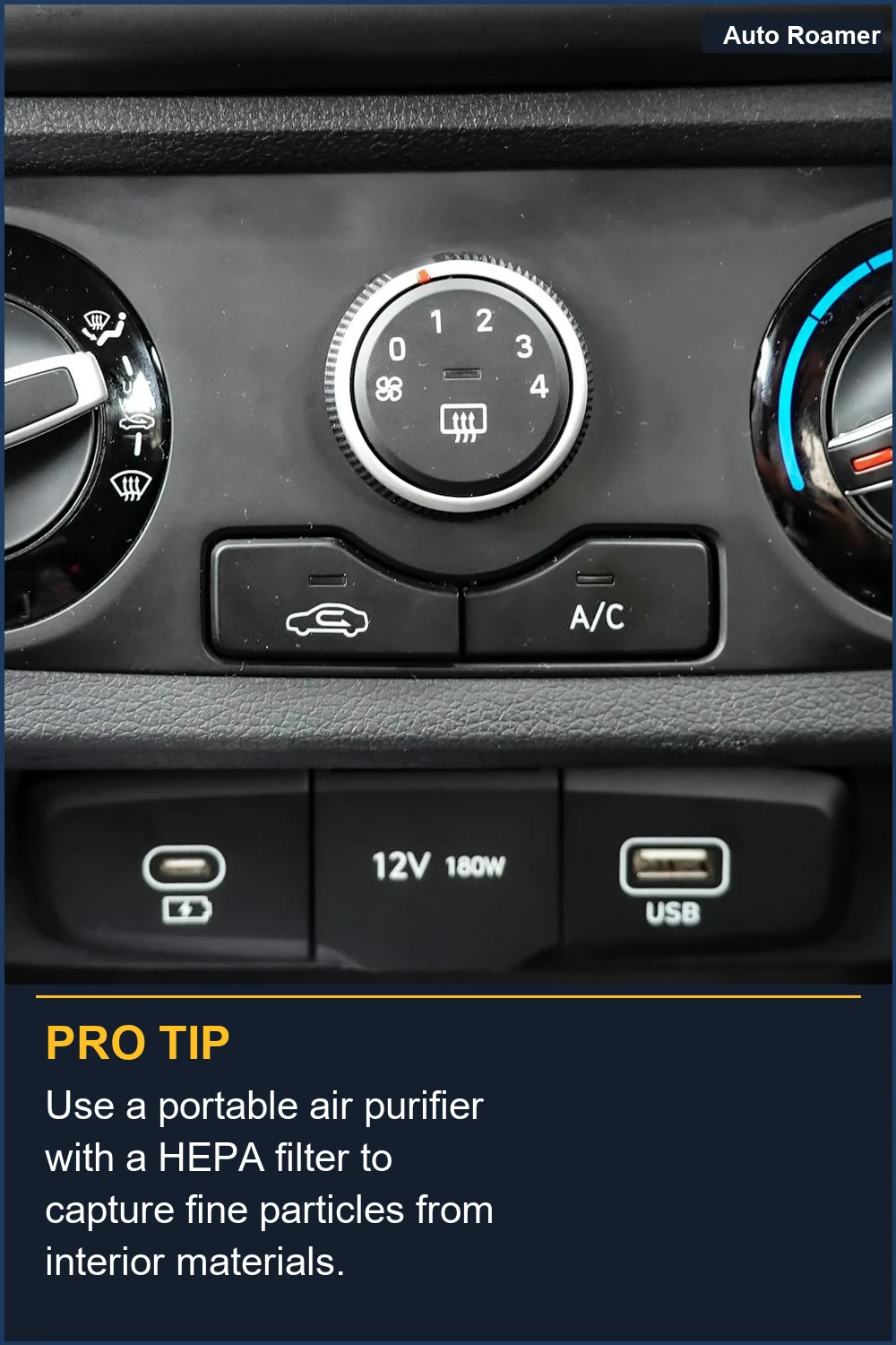 Use a portable air purifier with a HEPA filter to capture fine particles from interior materials.