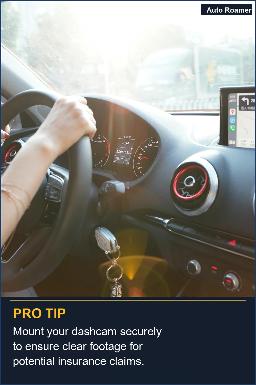 Monta tu dashcam de forma segura para garantizar una grabación clara para posibles reclamaciones al seguro.