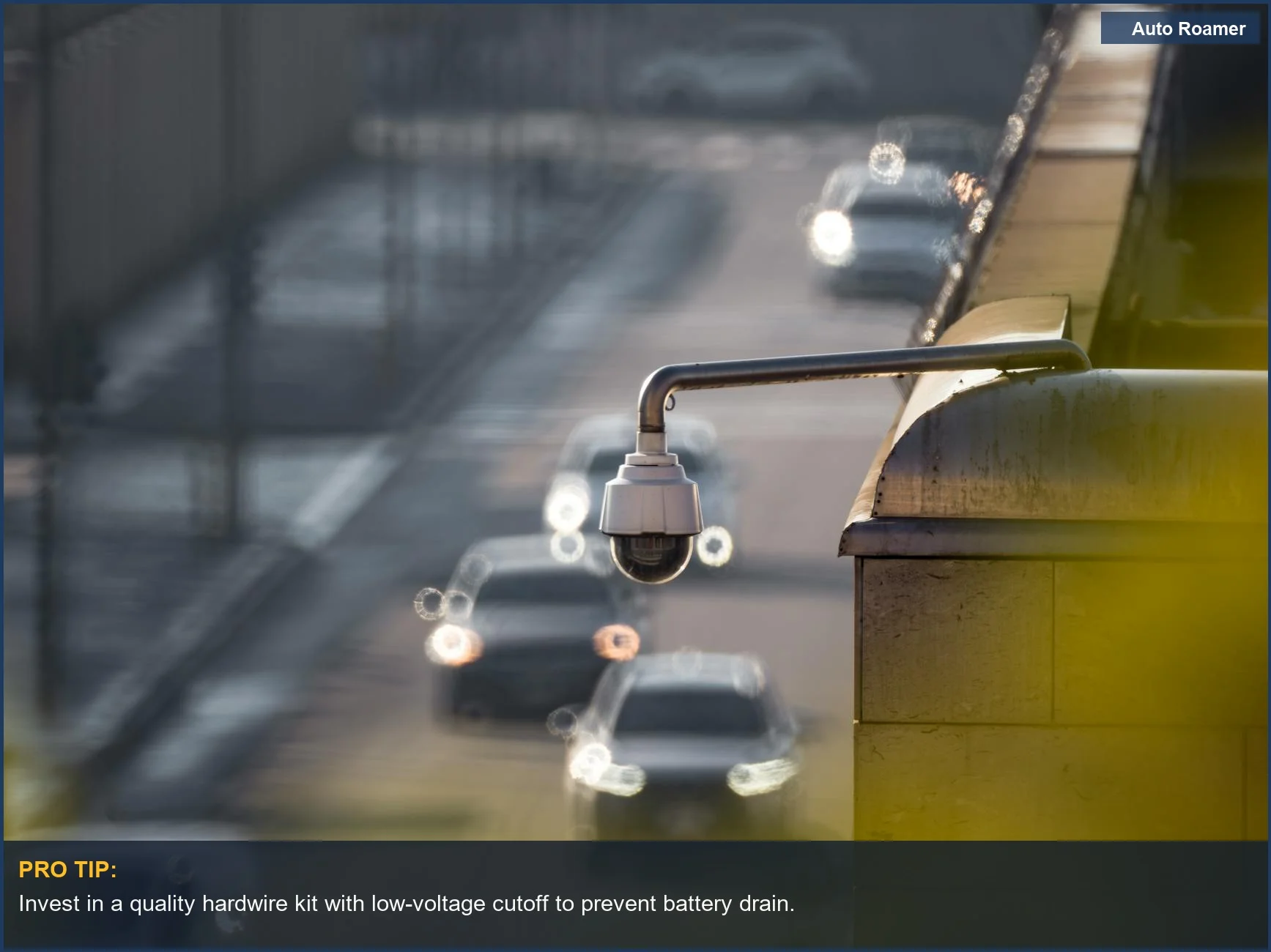 CCTV camera monitoring busy city traffic, representing the importance of reliable hardware for dashcam parking mode.