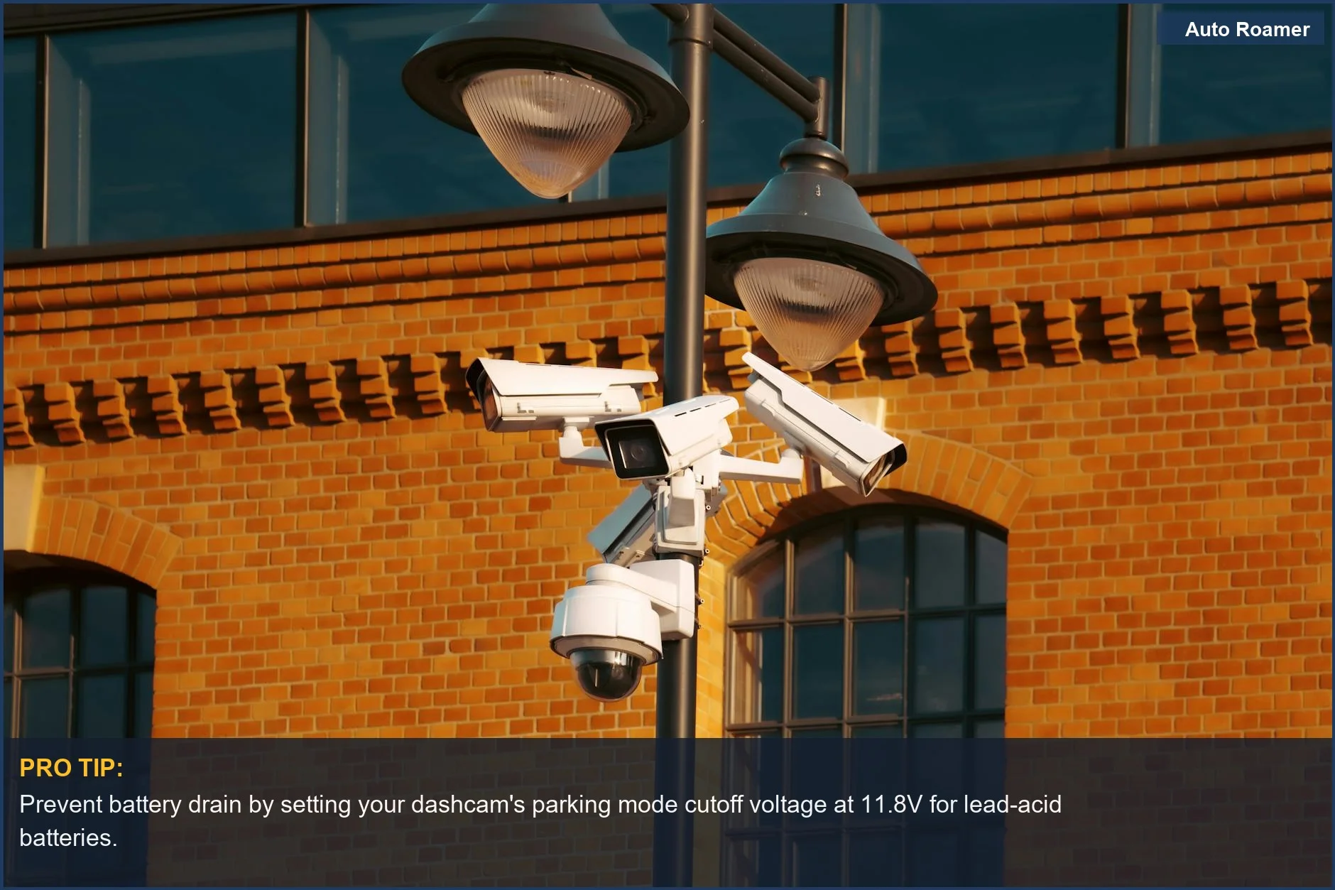 Modern city security cameras mounted on a pole, showcasing effective surveillance for parking mode.