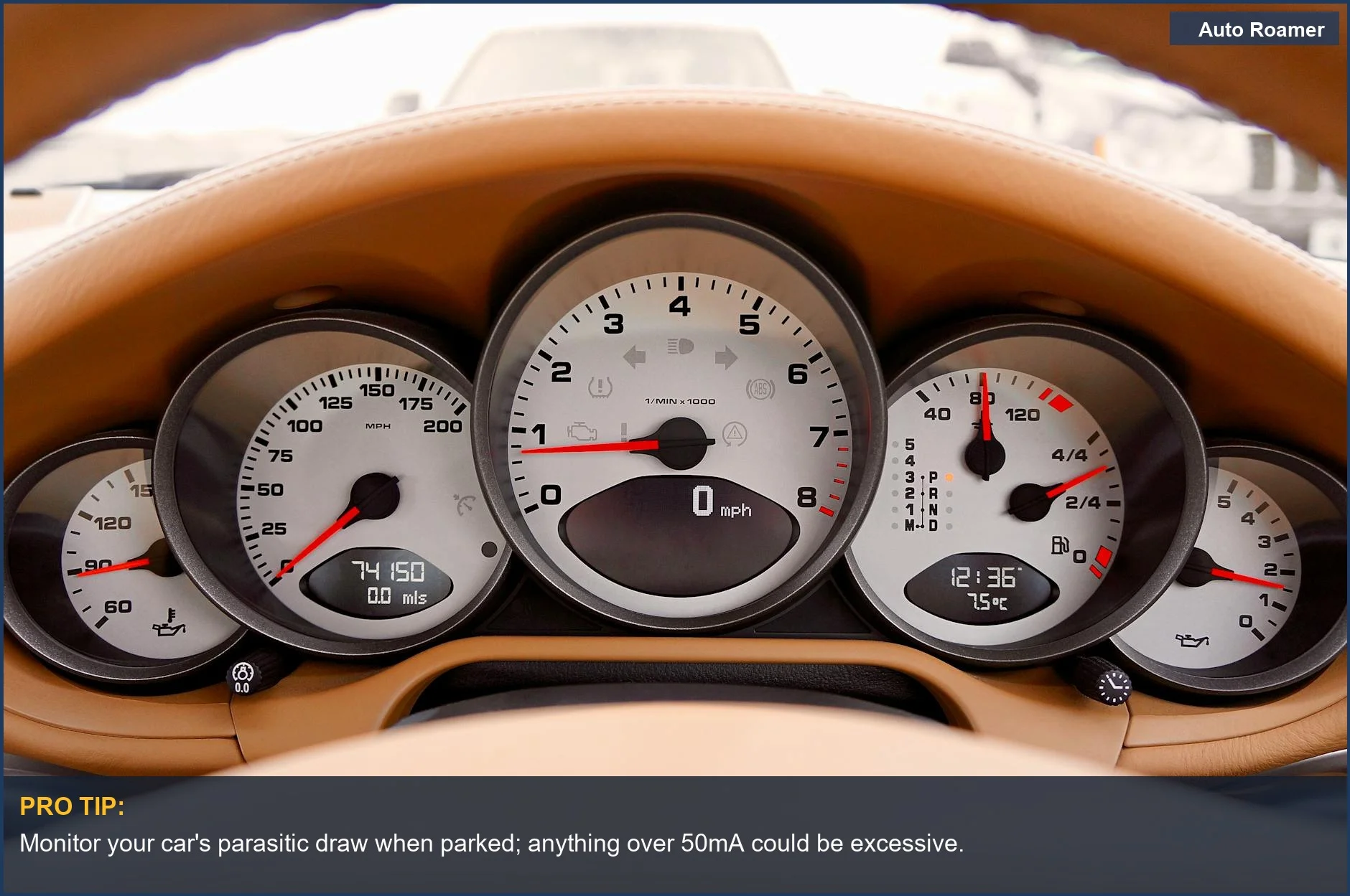 Car dashboard gauges showing speed and fuel levels, highlighting vehicle power consumption.