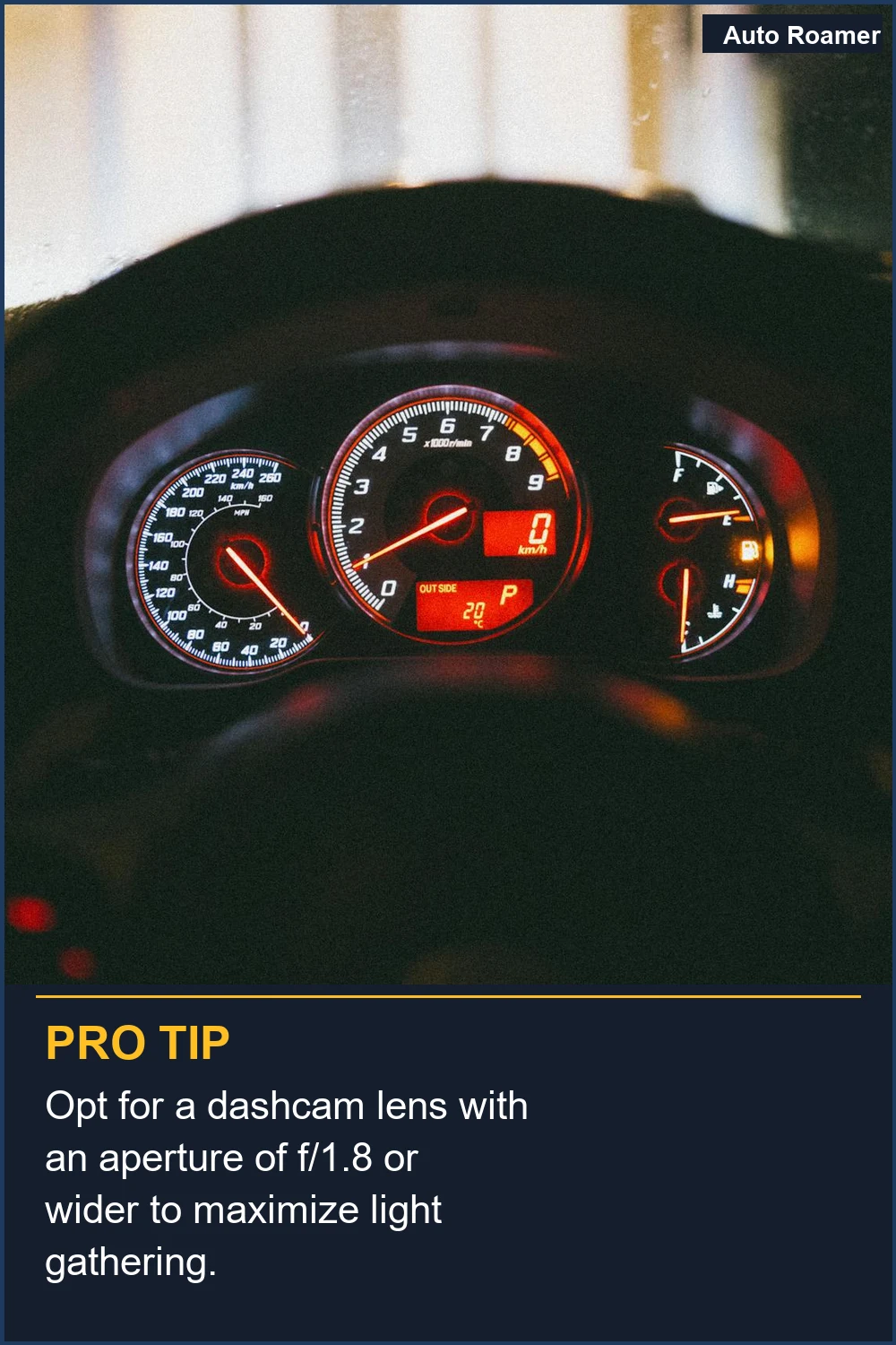 Opt for a dashcam lens with an aperture of f/1.8 or wider to maximize light gathering.