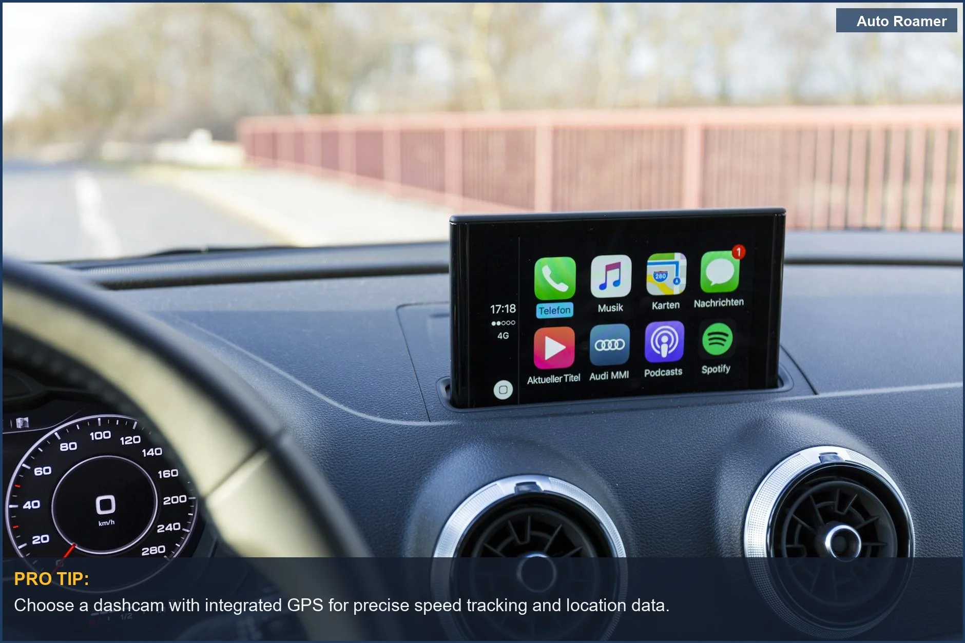 Luxury car interior with advanced digital navigation system showcasing dashcam GPS features.