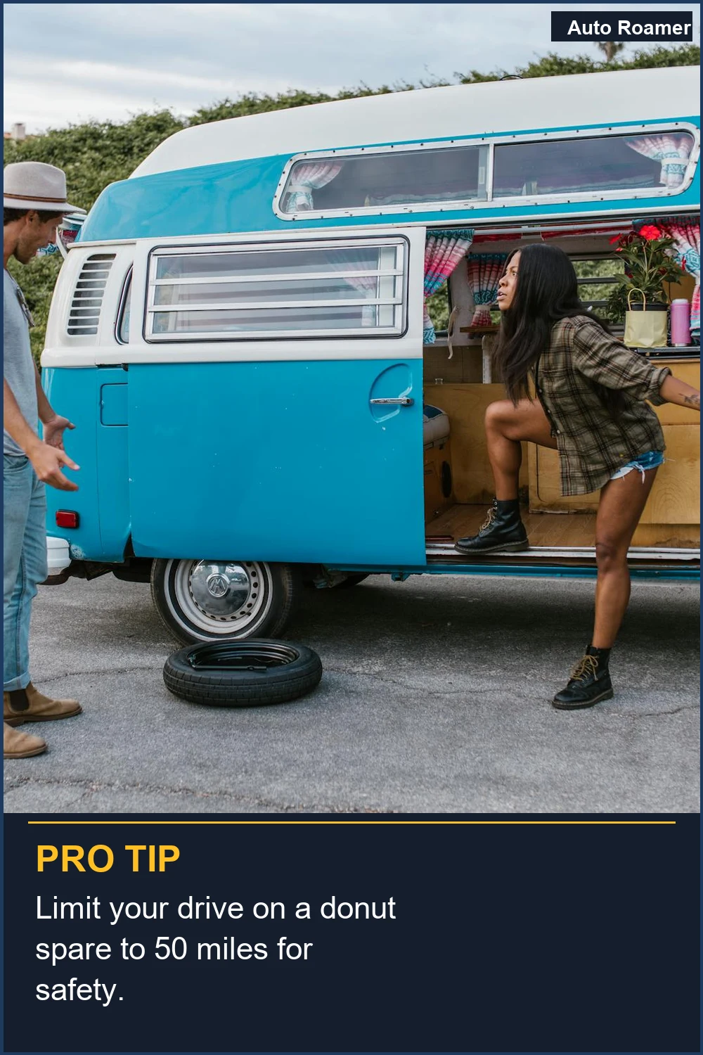 Limit your drive on a donut spare to 50 miles for safety.