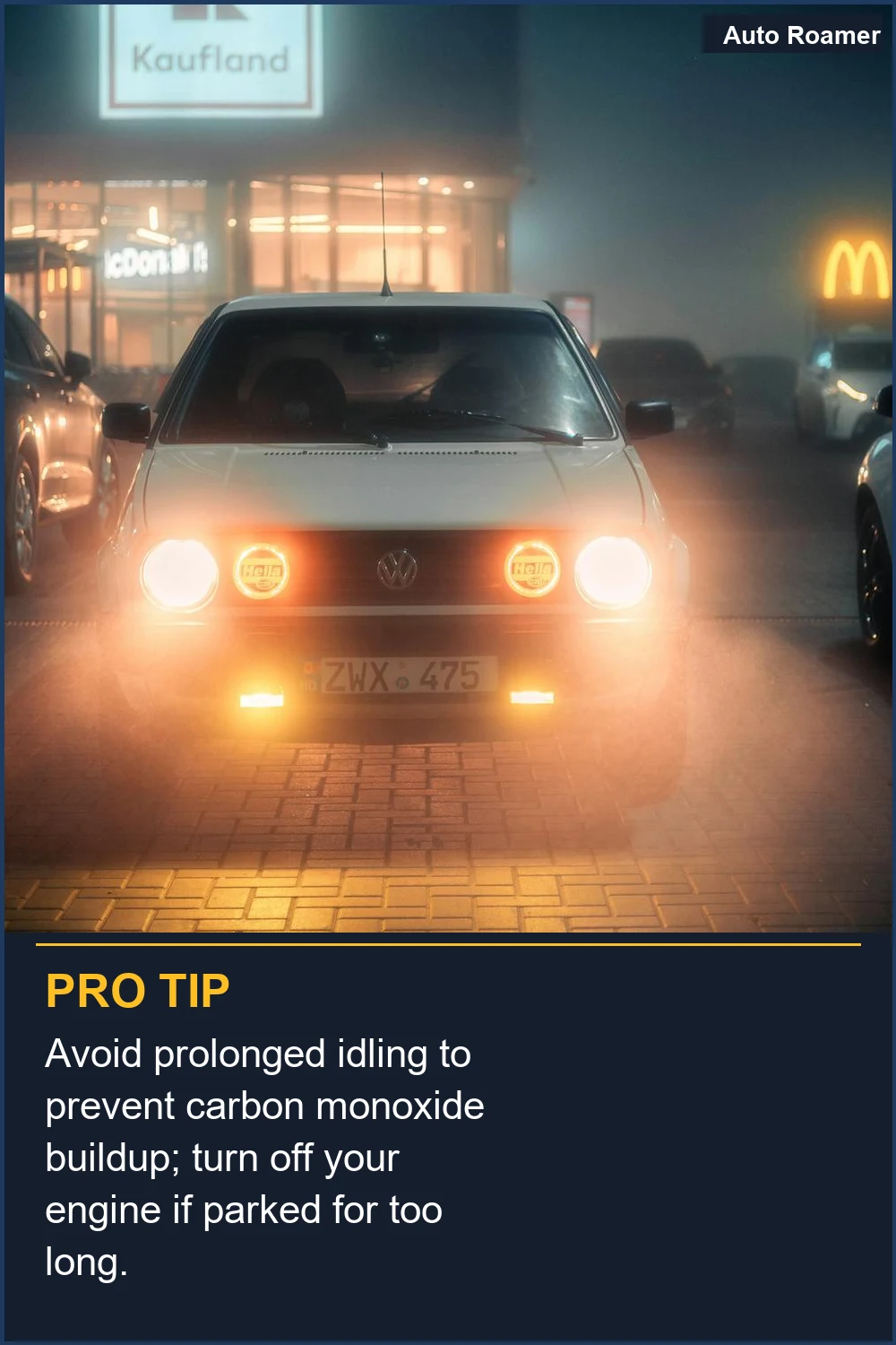 Avoid prolonged idling to prevent carbon monoxide buildup; turn off your engine if parked for too long.