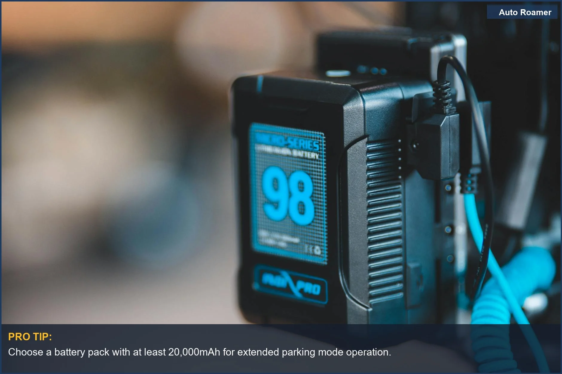 High-capacity portable battery pack showing 98% charge, essential for extending dash cam battery life.