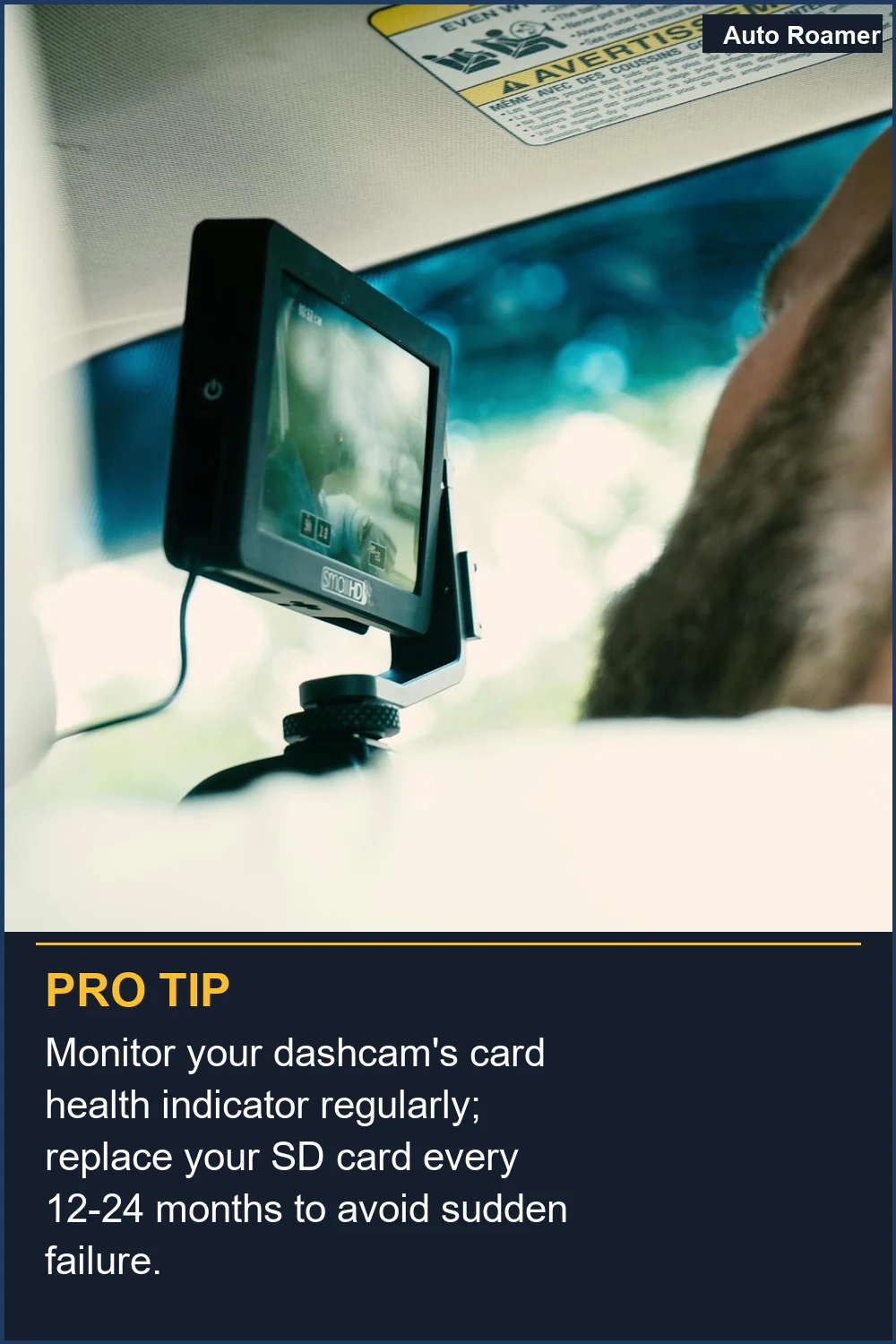Monitor your dashcam's card health indicator regularly; replace your SD card every 12-24 months to avoid sudden failure.