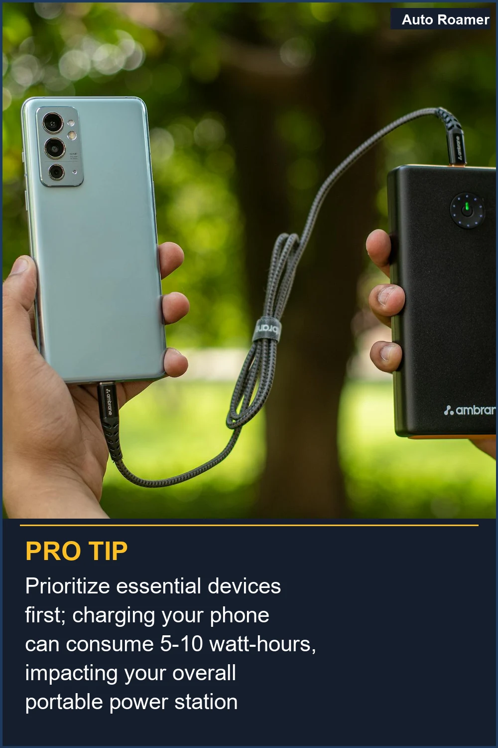 Prioritize essential devices first; charging your phone can consume 5-10 watt-hours, impacting your overall portable power station runtime.