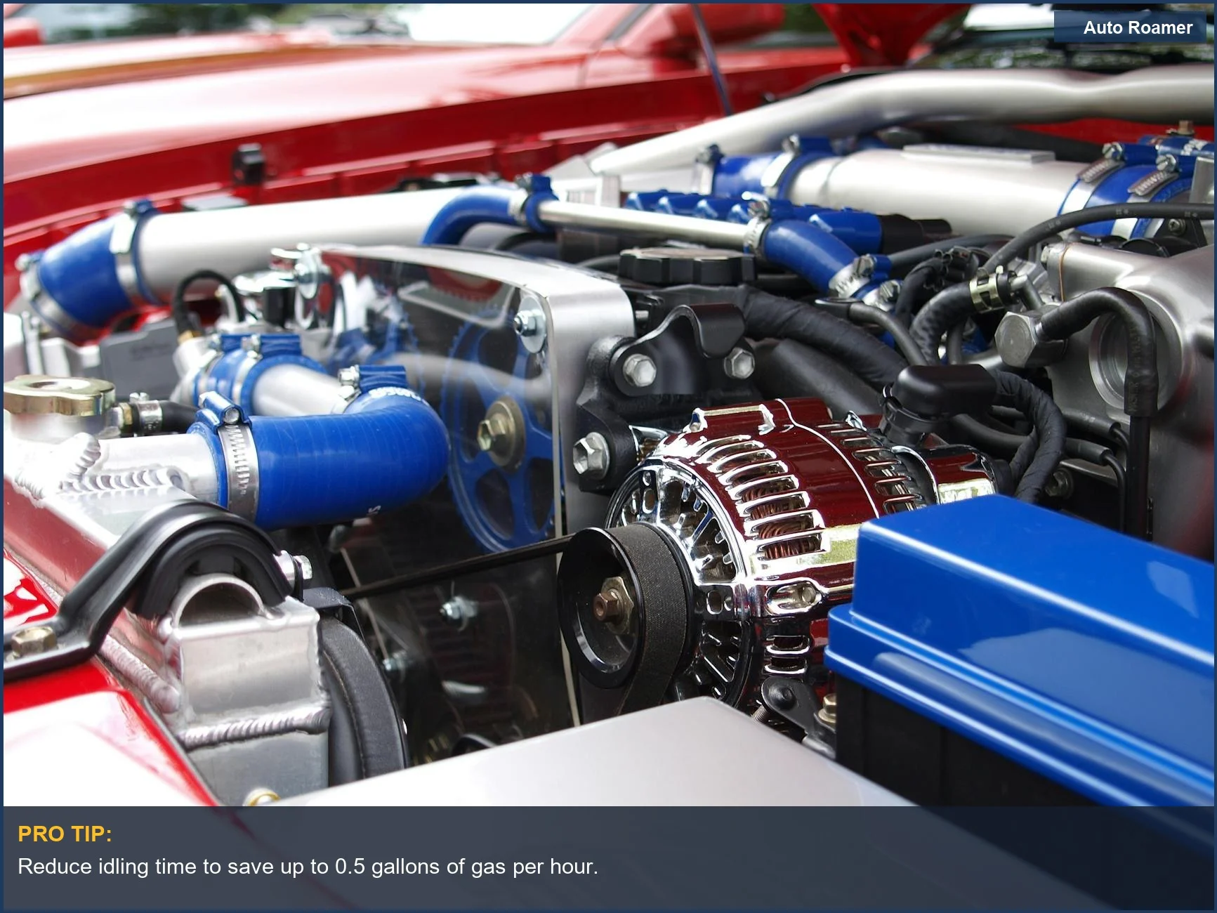 Clean modern car engine showcasing components and design related to gas consumption while idling.