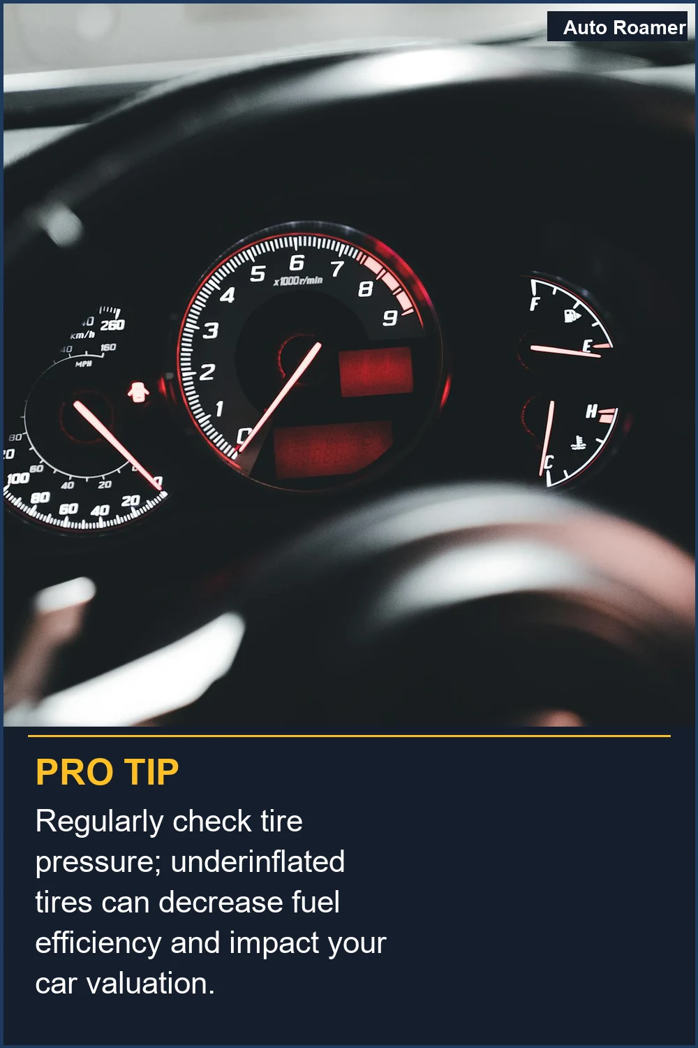 Regularly check tire pressure; underinflated tires can decrease fuel efficiency and impact your car valuation.