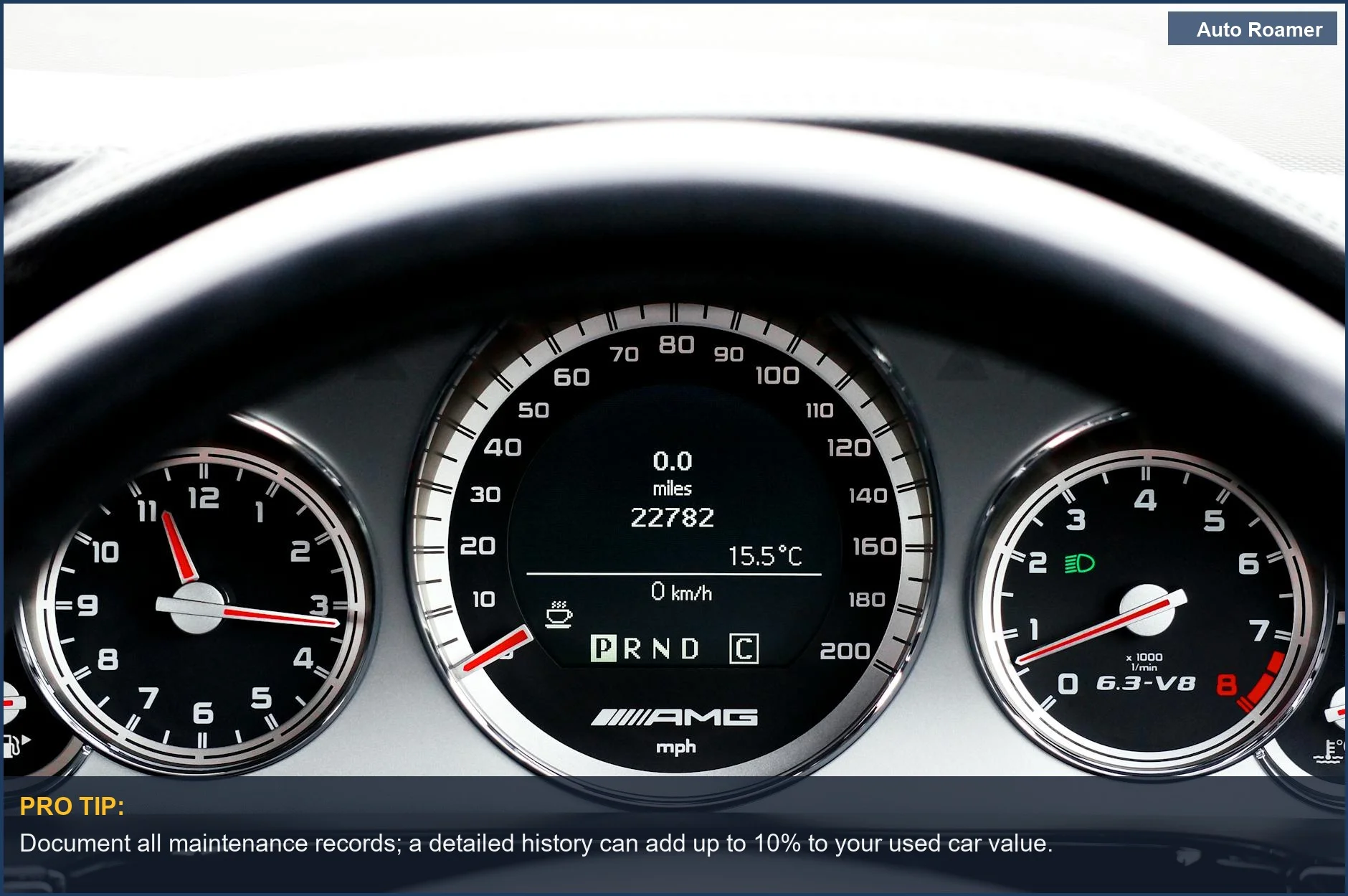 Modern car dashboard with illuminated speedometer and digital displays, crucial for understanding your car's trade-in value.