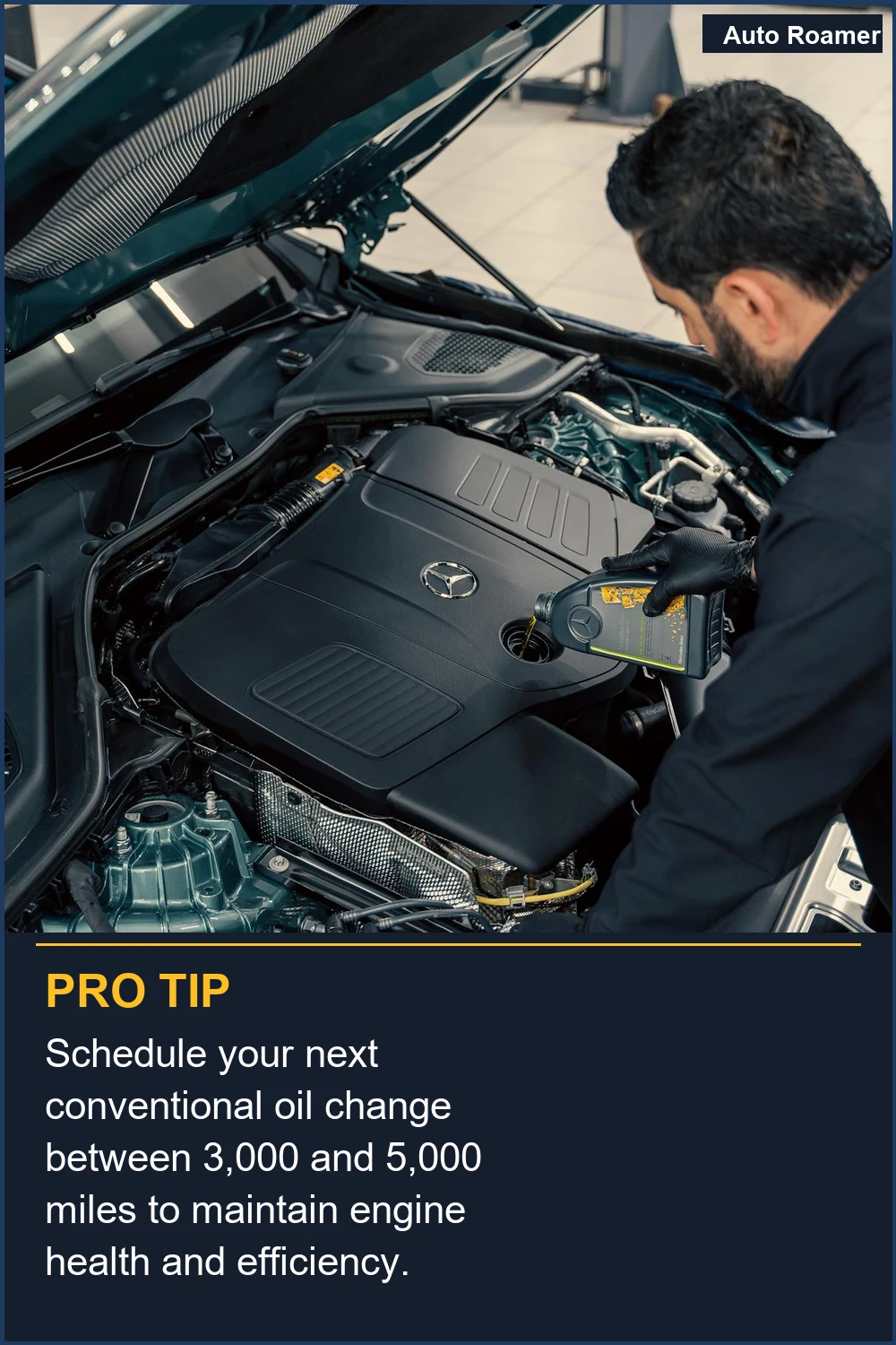 Programa tu próximo cambio de aceite convencional entre 3.000 y 5.000 millas para mantener la salud y eficiencia del motor.