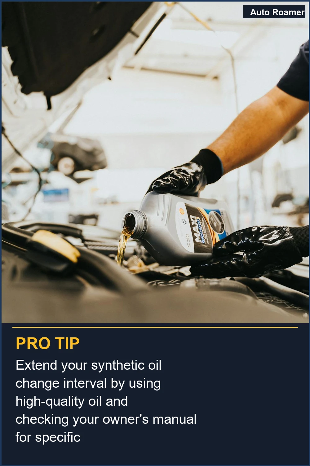 Extiende el intervalo de cambio de aceite sintético utilizando aceite de alta calidad y consultando el manual del propietario para obtener recomendaciones específicas.