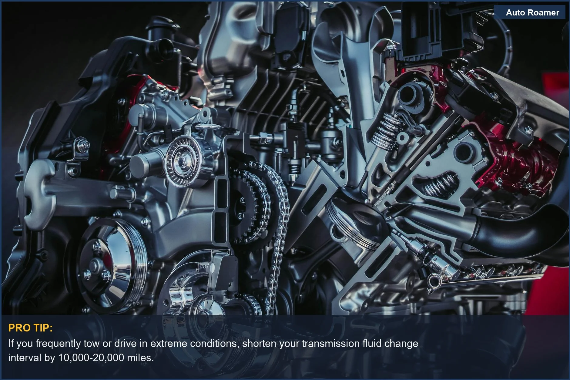 Componentes metálicos intrincados del motor de un coche moderno, cruciales para determinar cada cuánto cambiar el líquido de transmisión.