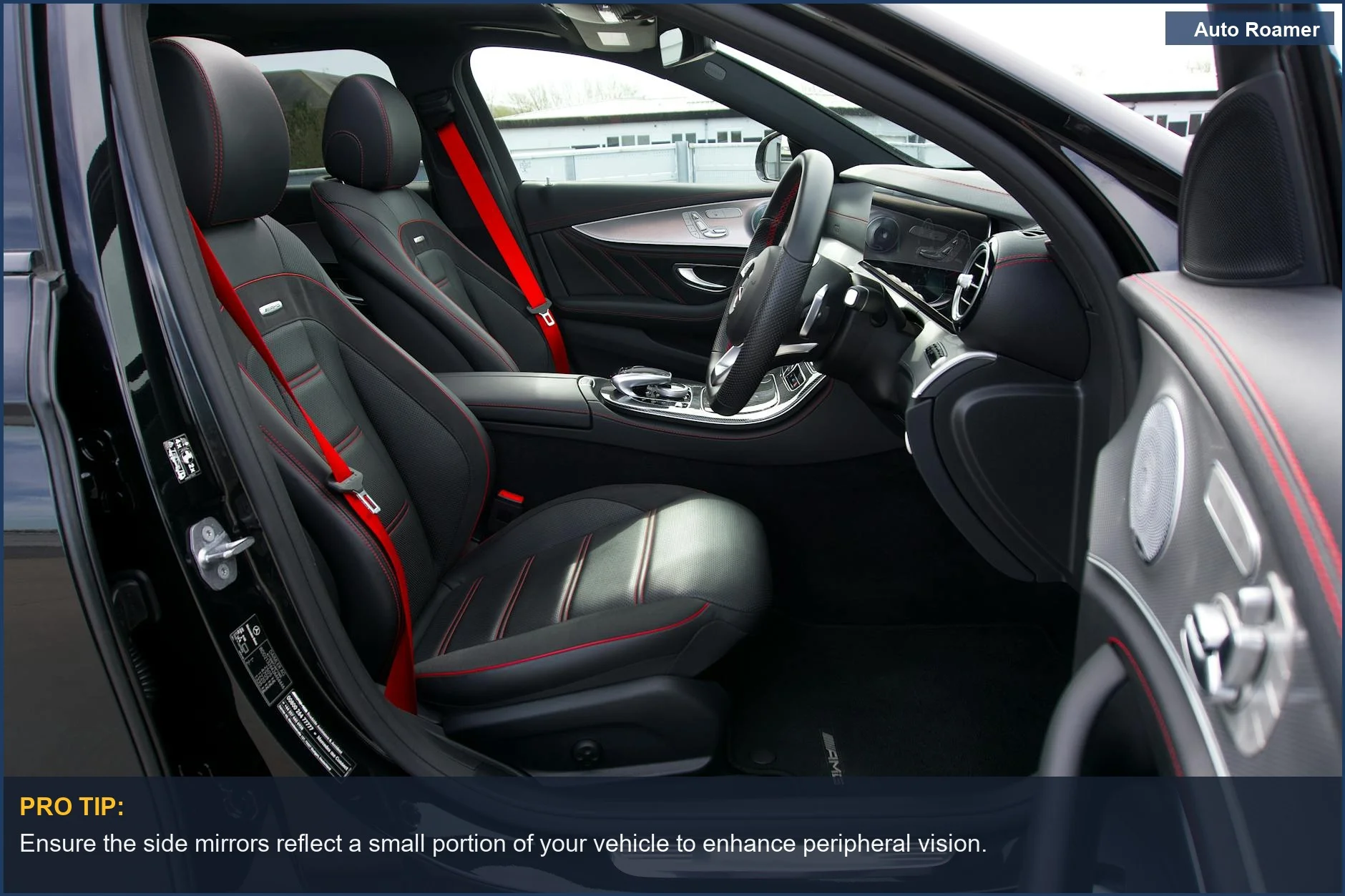 Premium leather interior of a luxury car with stylish design elements for safety.
