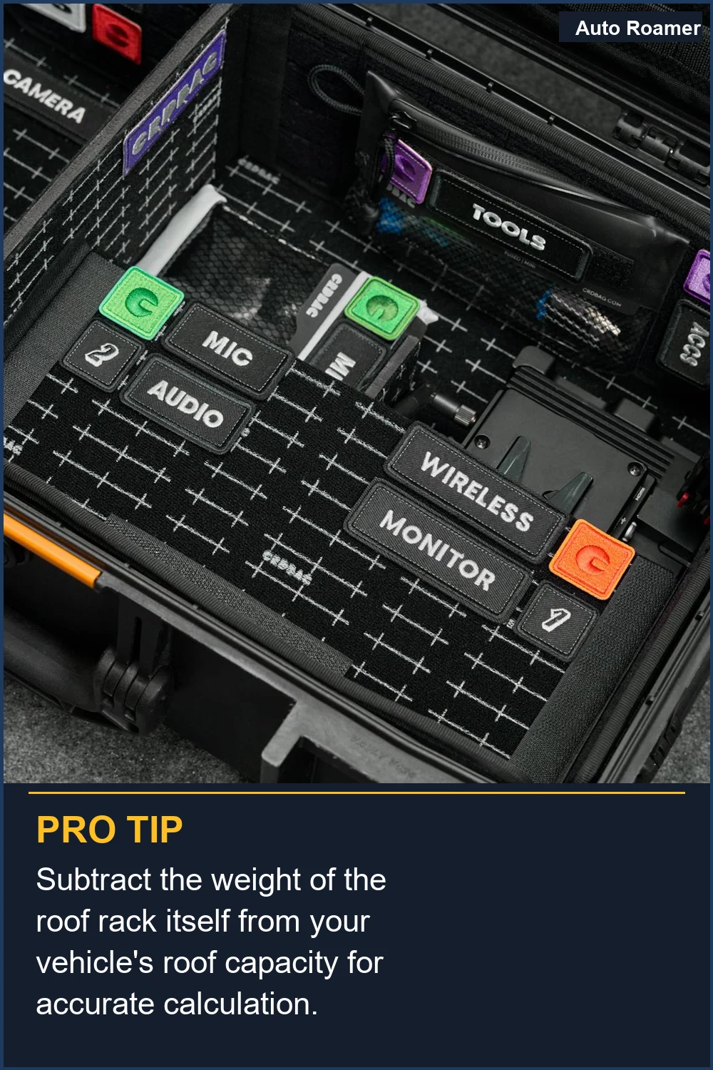 Resta el peso de la propia baca del vehículo de la capacidad del techo de tu vehículo para un cálculo preciso.