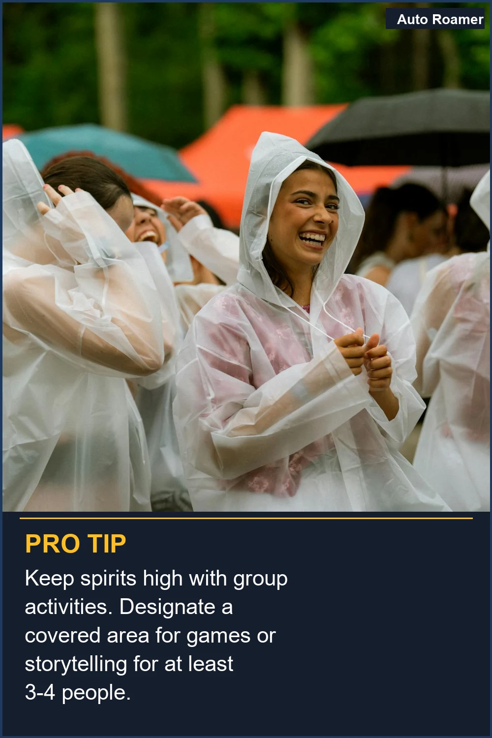 Mantén el ánimo alto con actividades grupales. Designa un área cubierta para juegos o contar historias para al menos 3-4 personas.