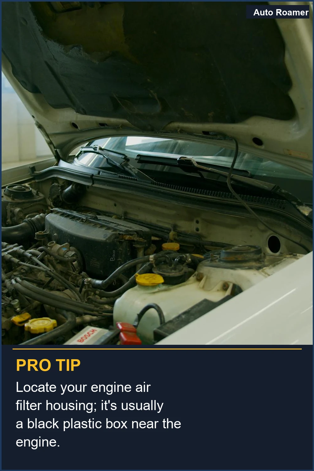 Locate your engine air filter housing; it's usually a black plastic box near the engine.