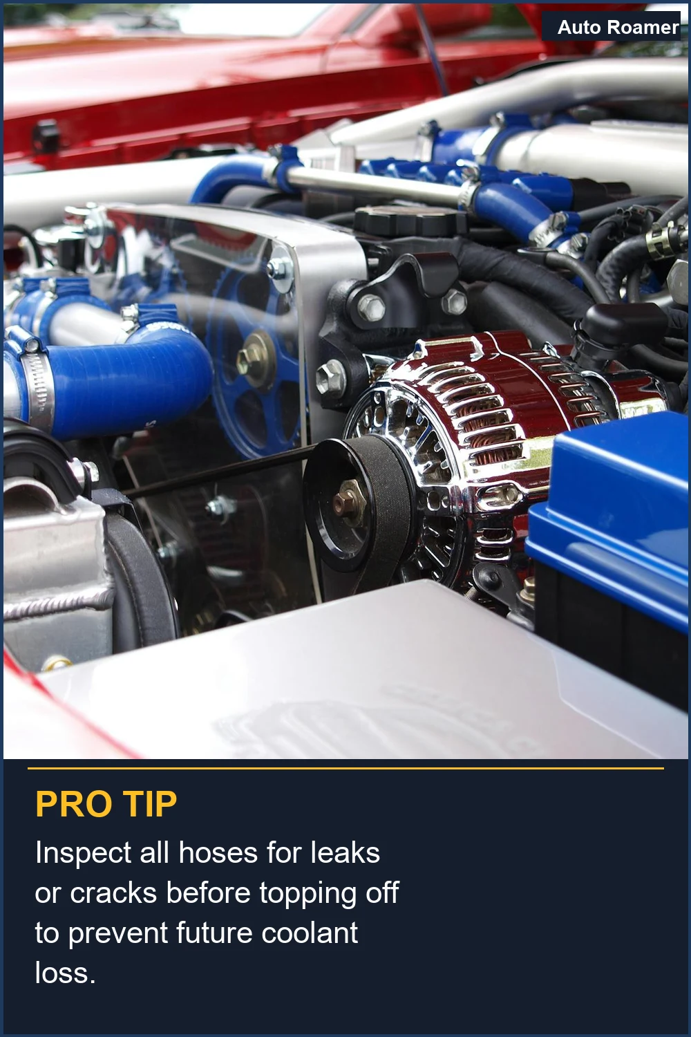 Inspect all hoses for leaks or cracks before topping off to prevent future coolant loss.