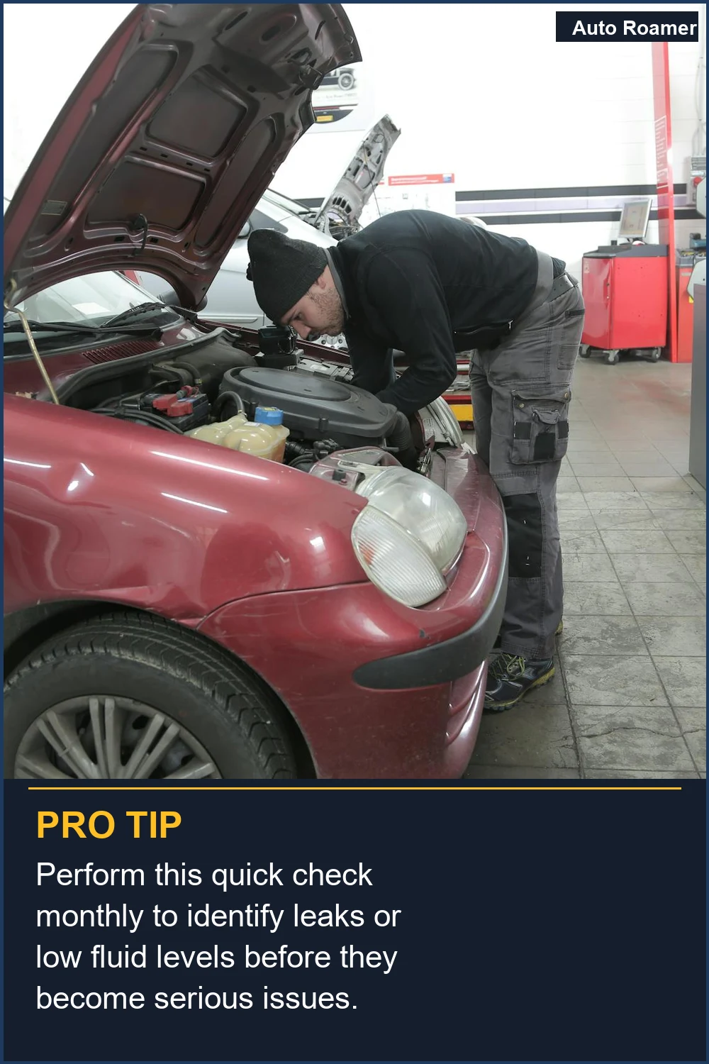 Perform this quick check monthly to identify leaks or low fluid levels before they become serious issues.