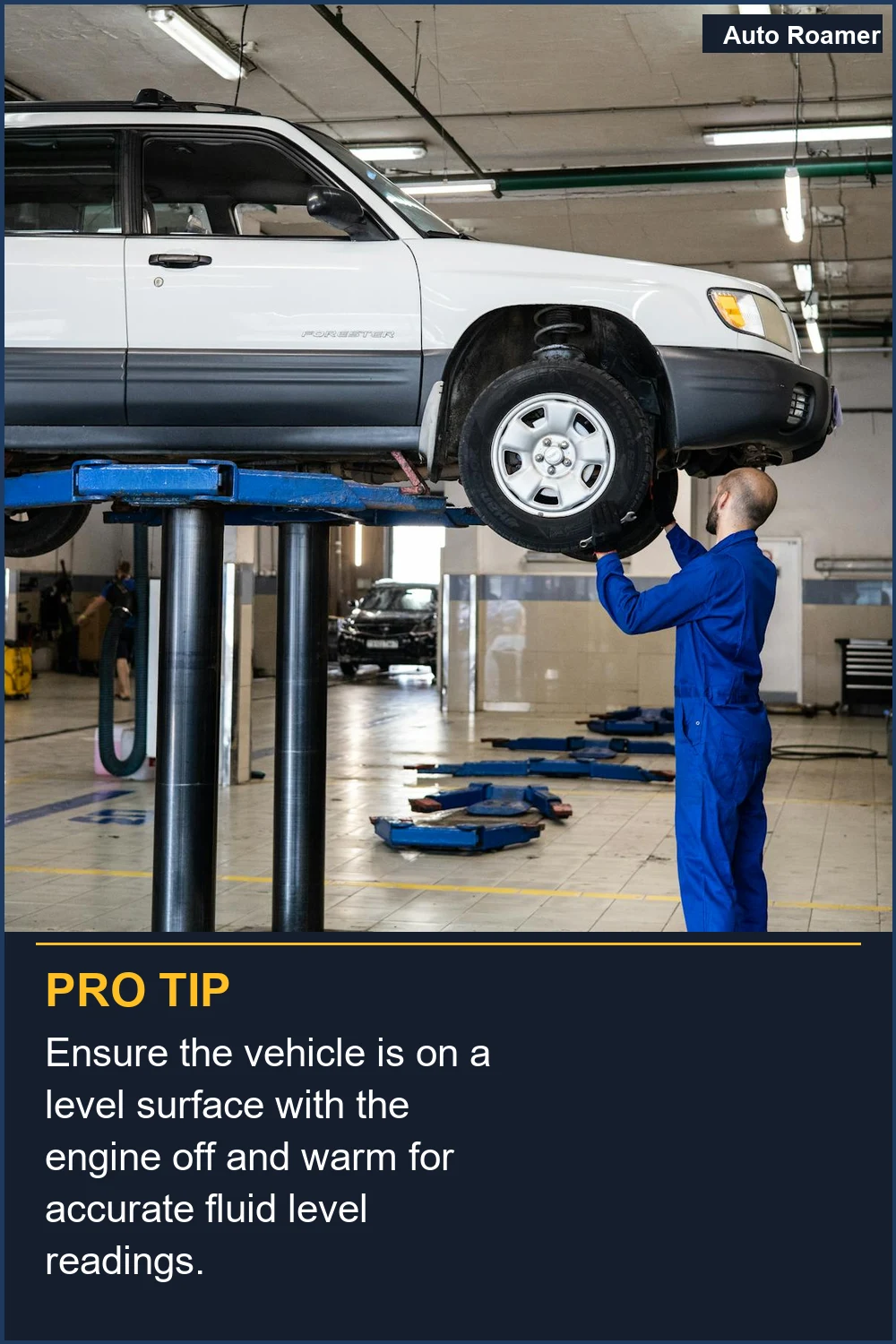 Ensure the vehicle is on a level surface with the engine off and warm for accurate fluid level readings.