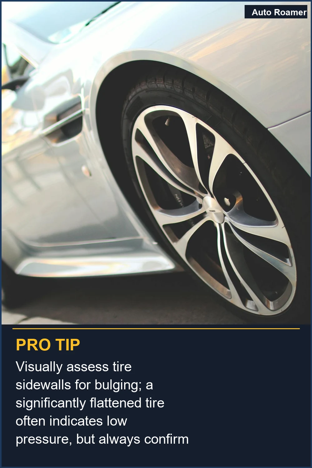 Visually assess tire sidewalls for bulging; a significantly flattened tire often indicates low pressure, but always confirm with a gauge.
