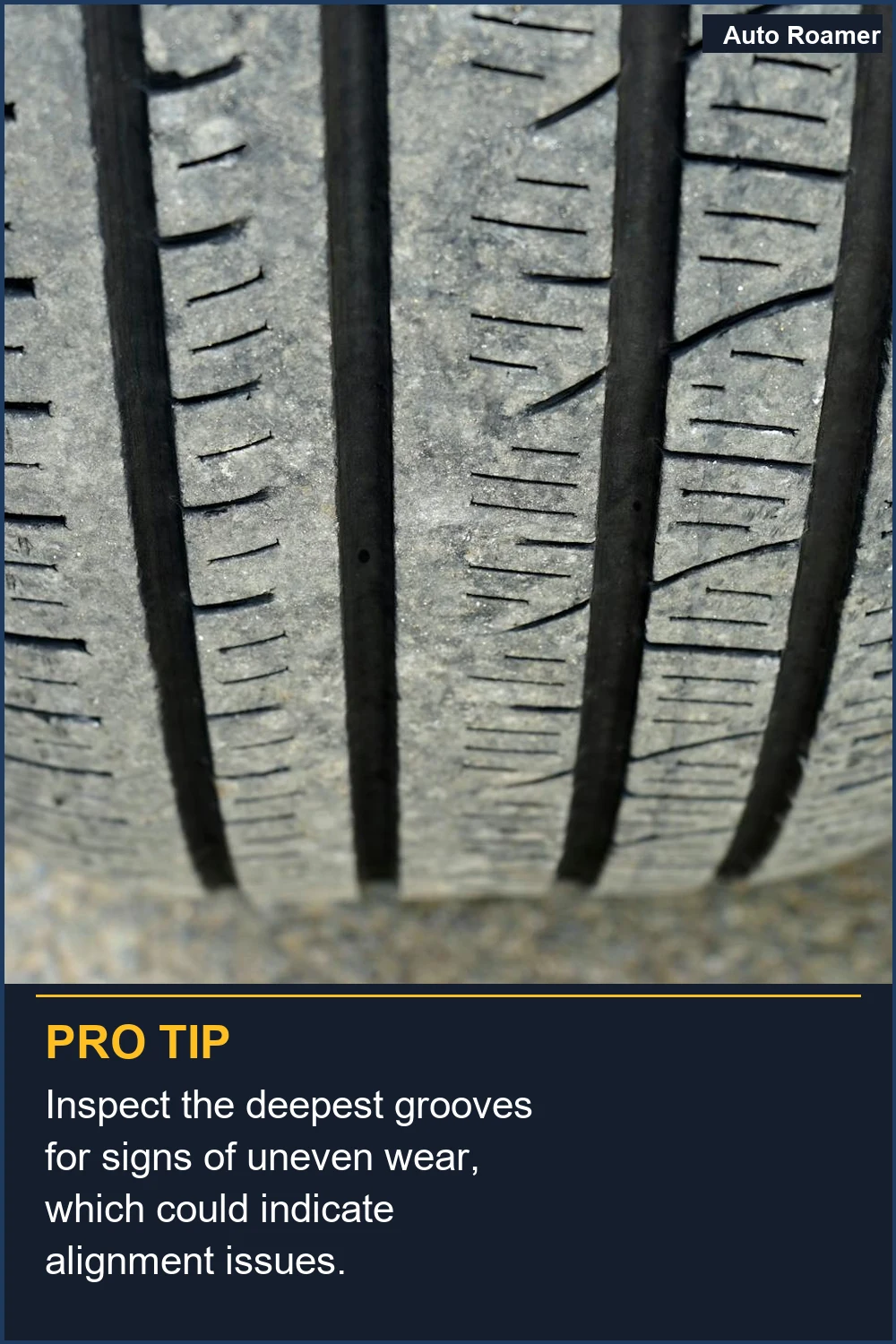 Inspect the deepest grooves for signs of uneven wear, which could indicate alignment issues.