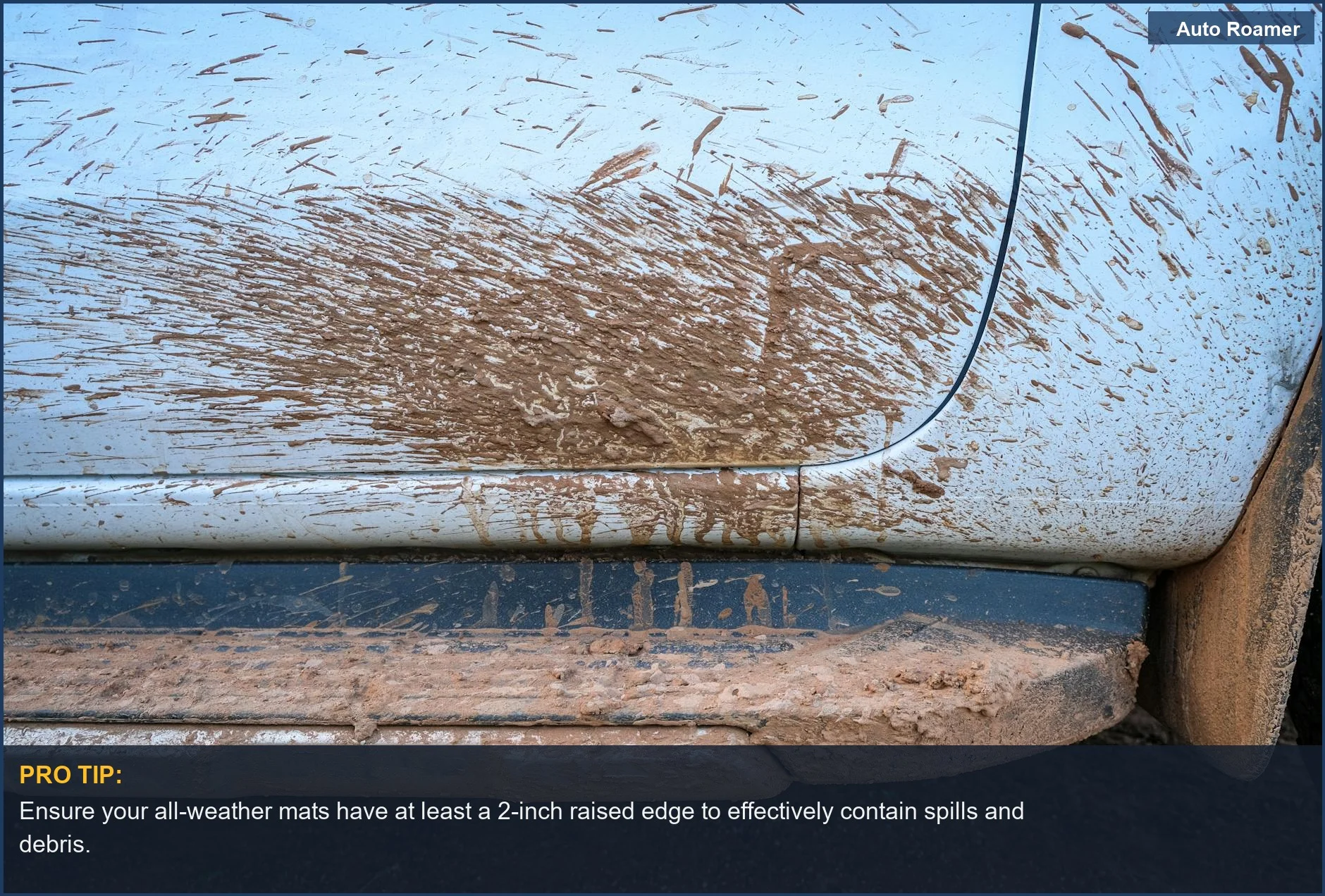 Mud and dirt covering Toyota RAV4 car floor mats, showing the need for all-weather protection.
